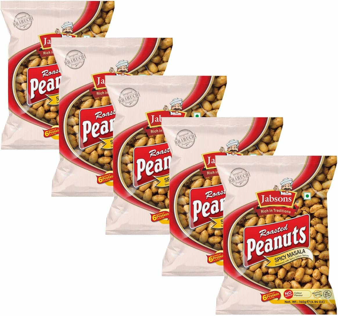 Jabsons - Jumbo Roasted Peanuts, Spicy Masala (5 PACK), 140g x 5