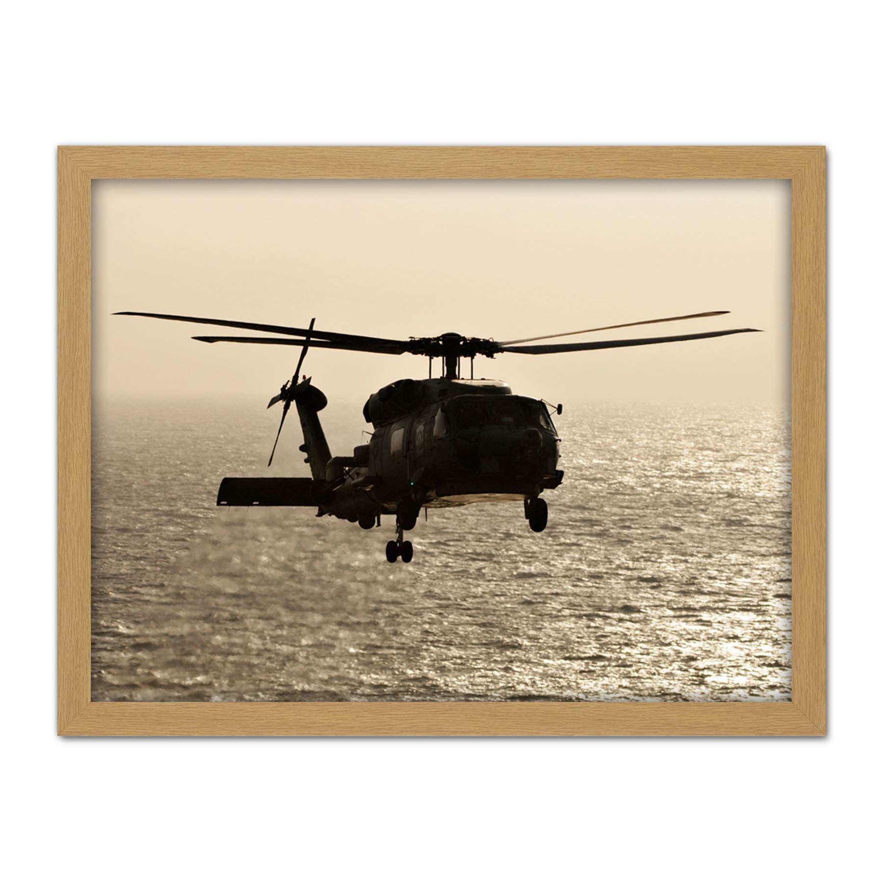 Military USA Navy SH-60F Seahawk Helicopter Photo Artwork Framed Wall Art Print 18X24 Inch