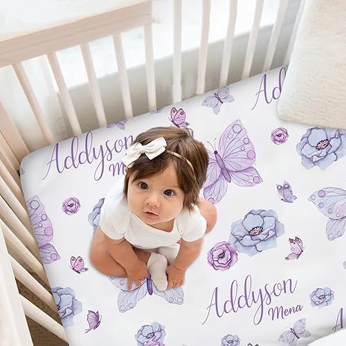Miniatura 2 de Juego de ropa de cama personalizada para bebé, edredón de cuna con nombre personalizado, ropa de cama de mariposa, juego de 2 piezas con sábanas
