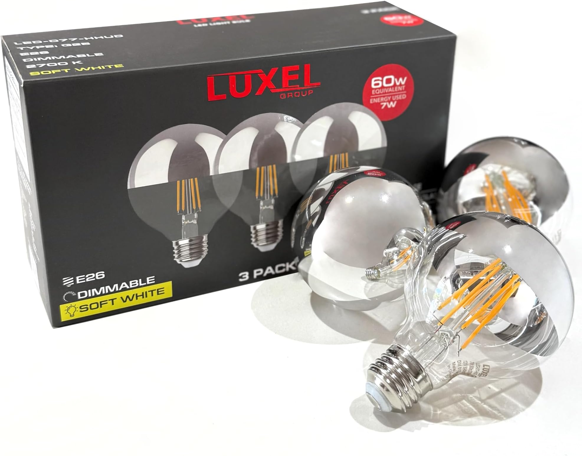 Half Chorme LED Edison Bulbs G25/G80-7W Equivalent 60W - Dimmable Medium Brightness Soft White 2700K Antique LED Filament Globe Bulbs - 500 Lumens CRI 90+ - E26 Medium Base - (Silver)