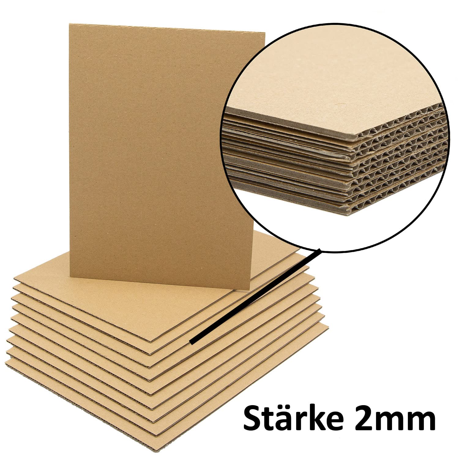 Wellpappe-Zuschnitte Set I 50 Stk. I DIN A3 I 2 mm Stark I Braun I Einwellig I Wellkarton I zum Basteln I Stabiles Verpackungsmaterial I Versandkartonage I AZ129