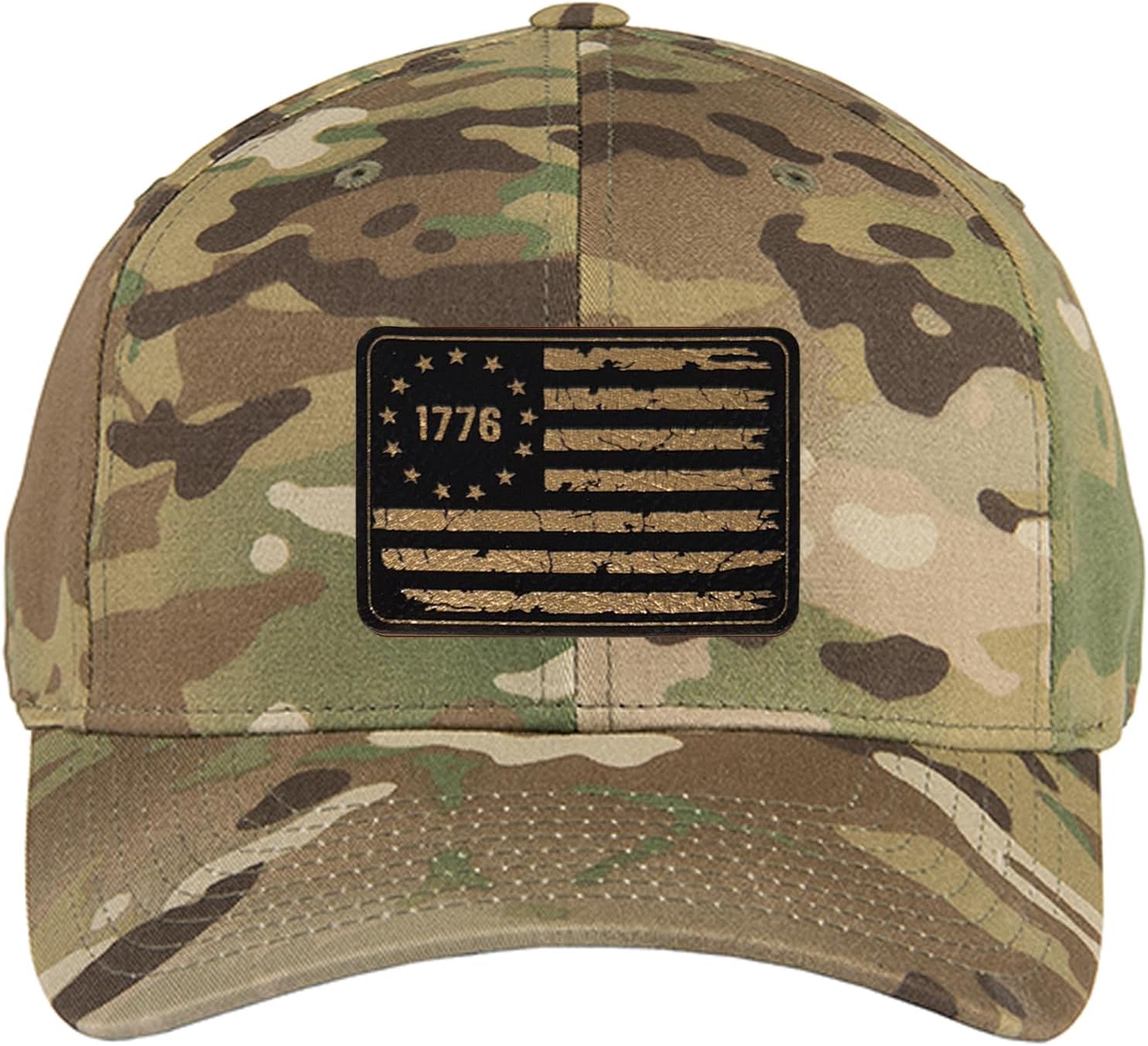 G&B 1776 Flag Laser Engraved PU Leather Patch Flexfitted Baseball Hat.