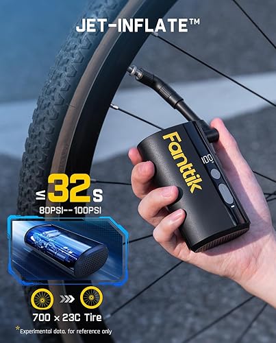 Miniatura 4 de Fanttik X9 Ace Mini bomba de bicicleta, bomba de bicicleta de inflado rápido de 32 segundos con manómetro, bomba de aire eléctrica de 150 PSI con