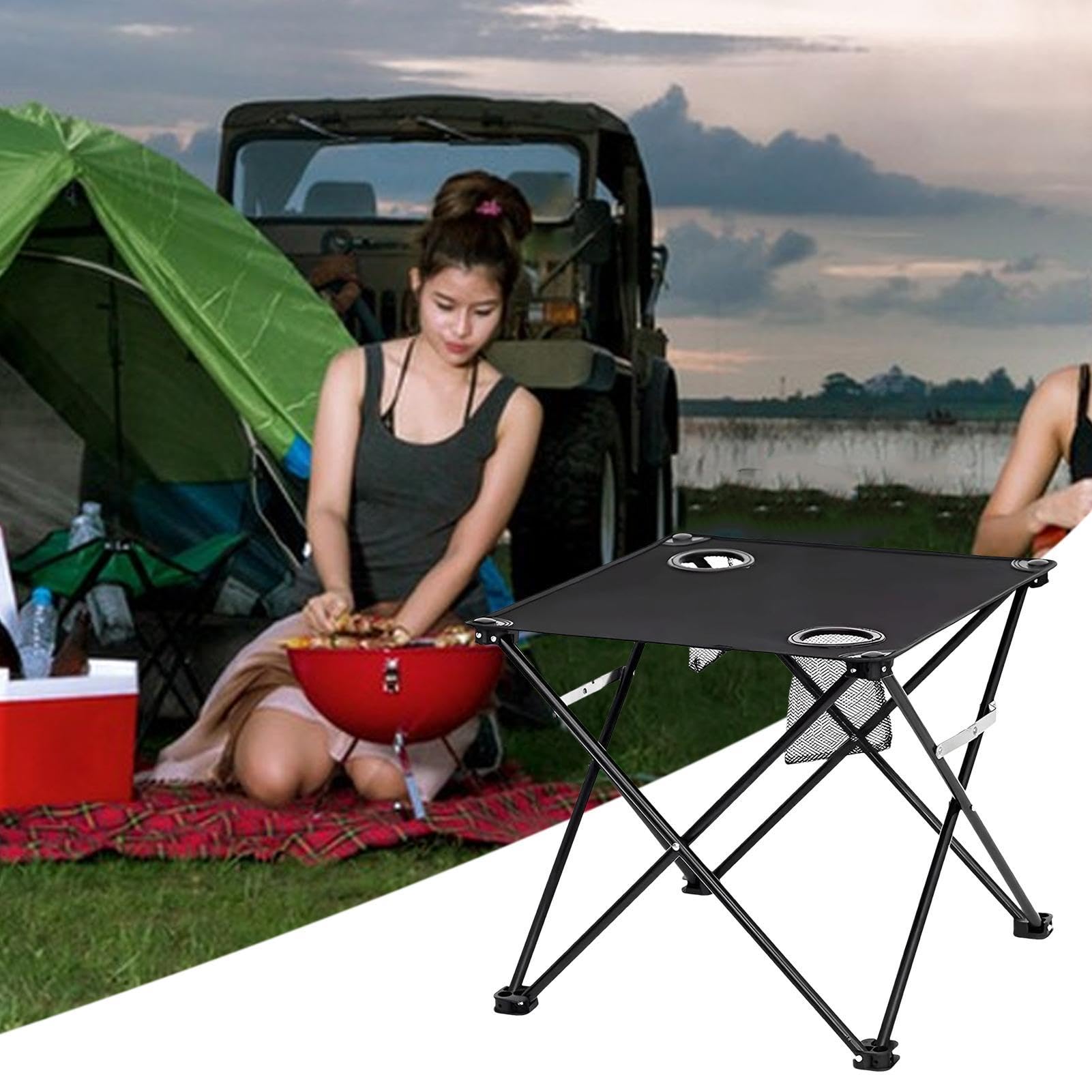 Generico Tavolo da campeggio pieghevole,Scrivania Impermeabile Pieghevole Quadrata Leggera | Tavolo Da Spiaggia Per Picnic - per Spiaggia Barca Camper Tenda Giardino Balcone Cortile Lago Fiume