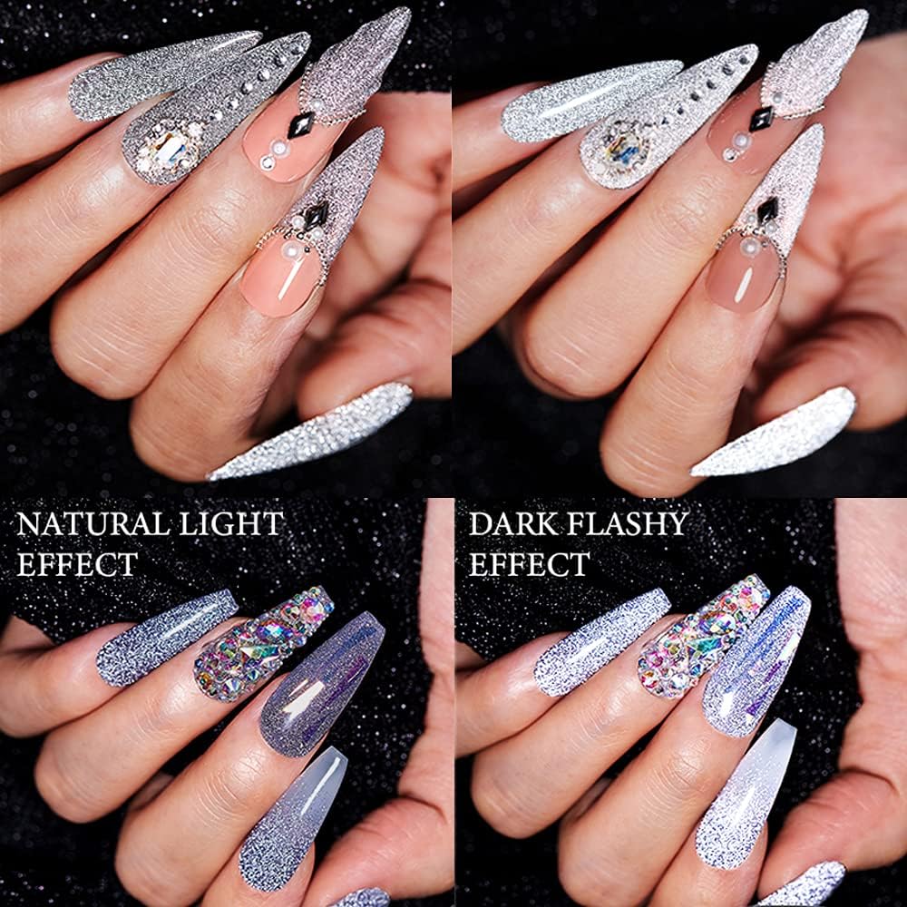 MIZHSE Reflective Glitter Gel Nail Polish, Holographic Glitter Gel Polish Set Sparkly Shiny Bling Nail Polish Soak Off UV/LED Nail Art Manicure Kit