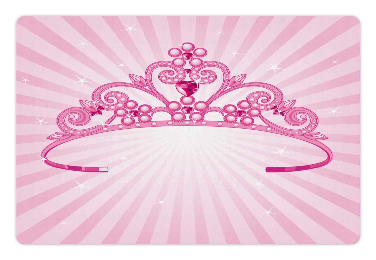 LunarableCartoon Pet Mat for Food and Water, Blush Tones Curving Stripes Ornament on Pop Art Lines Background Modern Print, Non-Slip Rubber Mat for Dogs and Cats, 18" X 12", Fuchsia and Pink