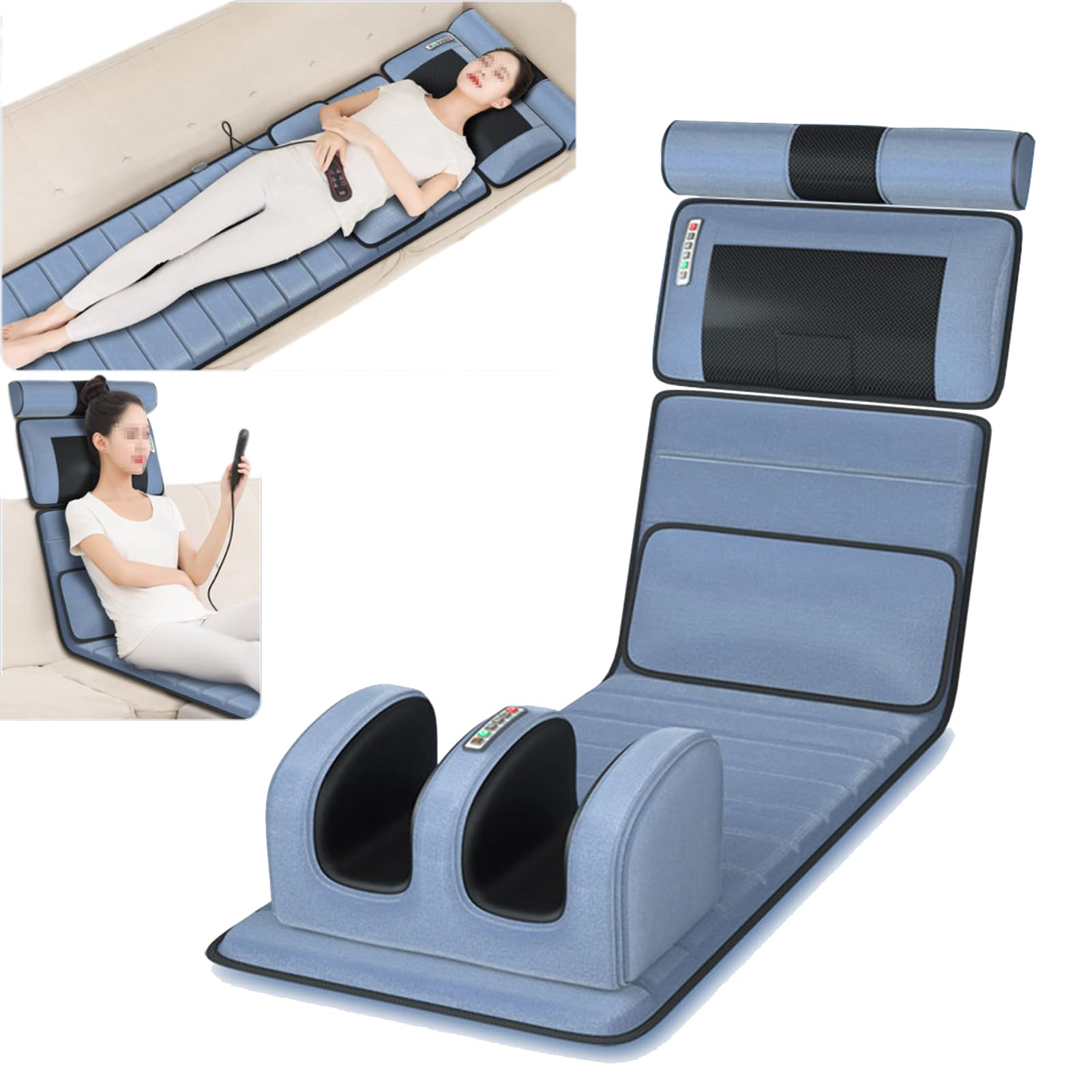 Esterilla de masaje plegable con calor, esterilla de masaje con 10 nodos vibratorios con almohadillas térmicas ajustables, masajeador de cuerpo completo para relajación muscular de cuello y espal
