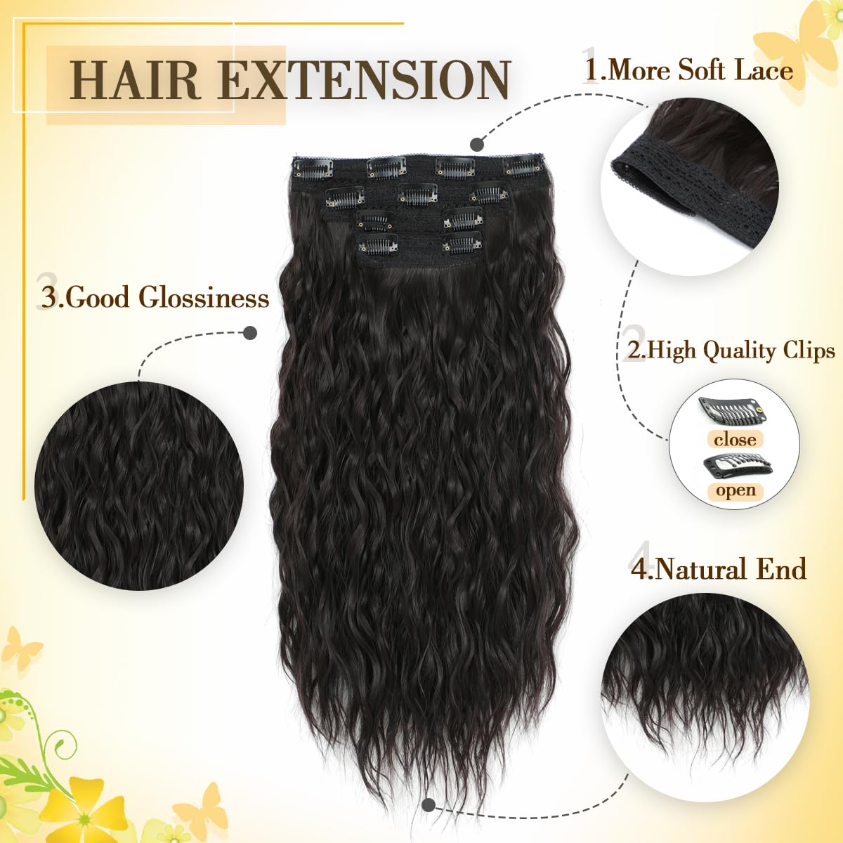 VEGALILY Upgrade 20inch Hair Extensions 4PCS Curly Hair extensions Clip in Dark Brown hair Extension for Full Head Soft Hairpieces for Women - Image 2