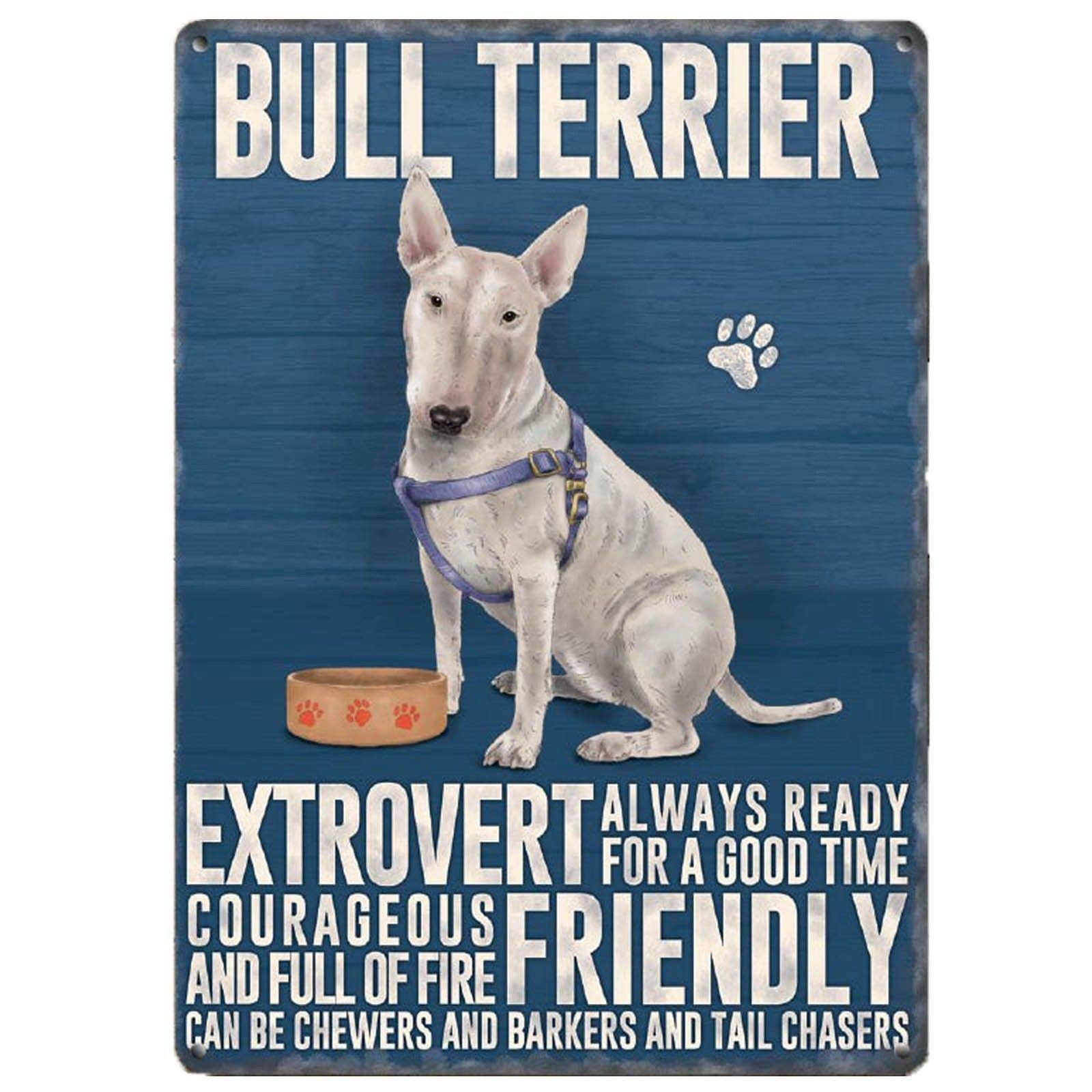 Kueprae A600 Metal Sign Bull Terrier Dogwall Art Metal Plaque Wall Decor 8X12 Inch