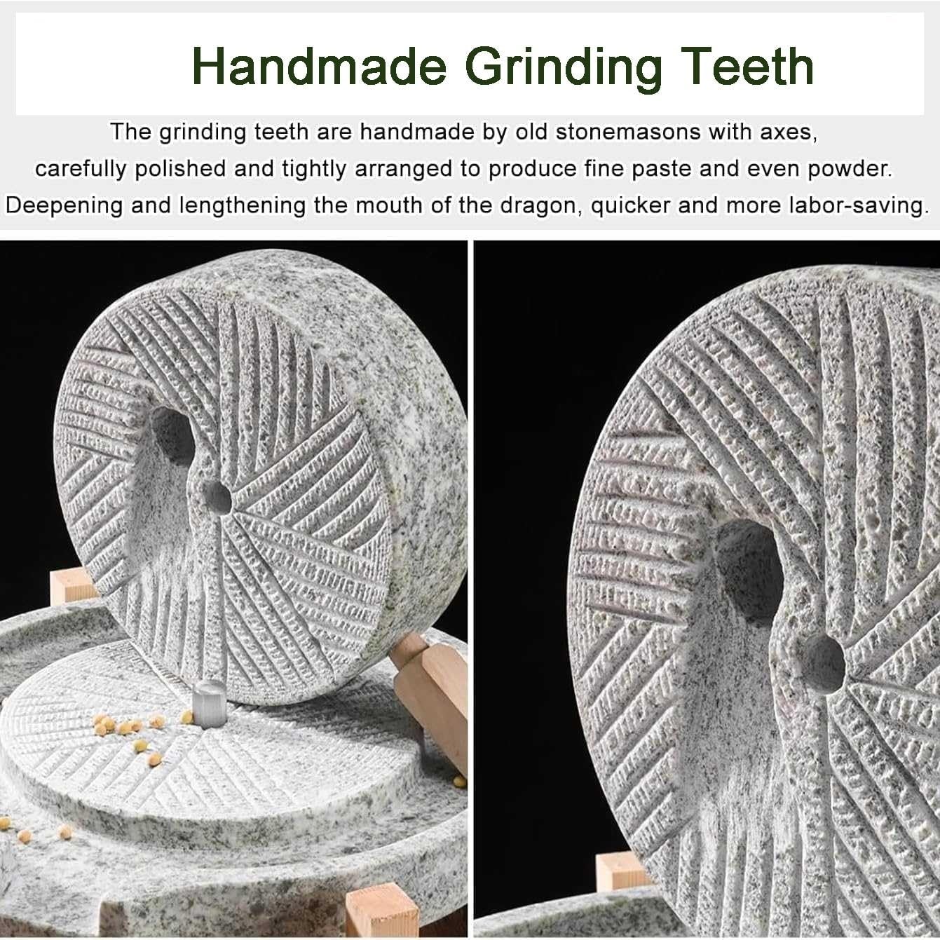 Hand Grain Mill Stone - Handmade Stone Grinder with Wooden Stand, Hand Crank Wet Grain Grinder, Household Se & Grain Pulverizer for Wheat, Rice, Beans, Seeds, and SES