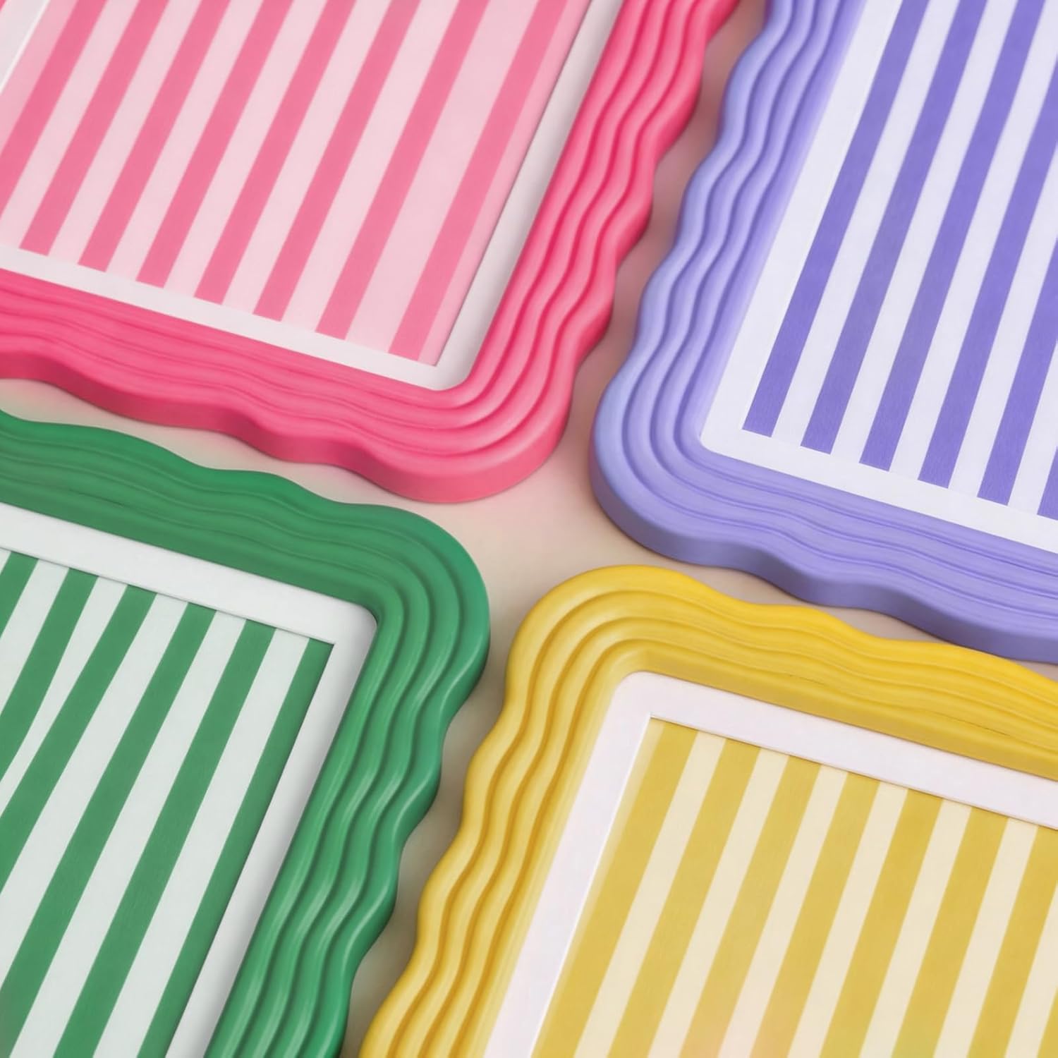 Novabright 4 Set 8 x 10 Colorful Scalloped Picture Frame Maximalist Decorative Picture Frames with Glass Front Wavy Trim Art Table Wall Hanging Whimsical Home Decor Gift (Spring Color)