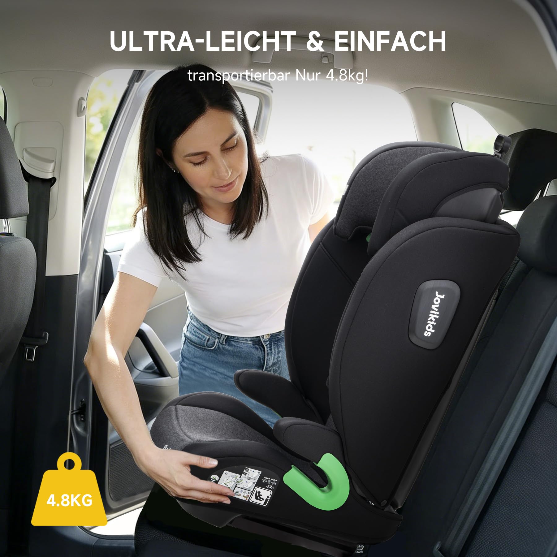 i-Size R129 - Asiento infantil para coche (para niños de 3,5 a 12 años, 100-150 cm), con respaldo ajustable, reposacabezas, protección contra impactos laterales, color negro (Negro, Sin ISOFIX)