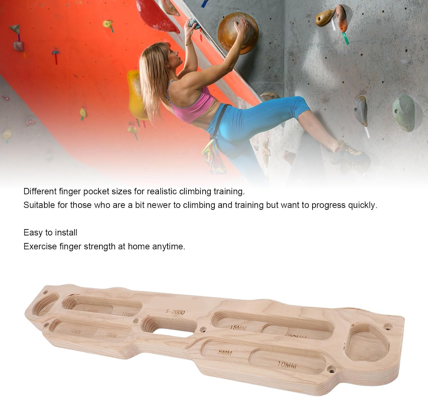 Alomejor Rock Climbing Hangboard, High Density Solid Wood Fingerboard for Bouldering Finger Strength Training and Pull Up at Home Gym
