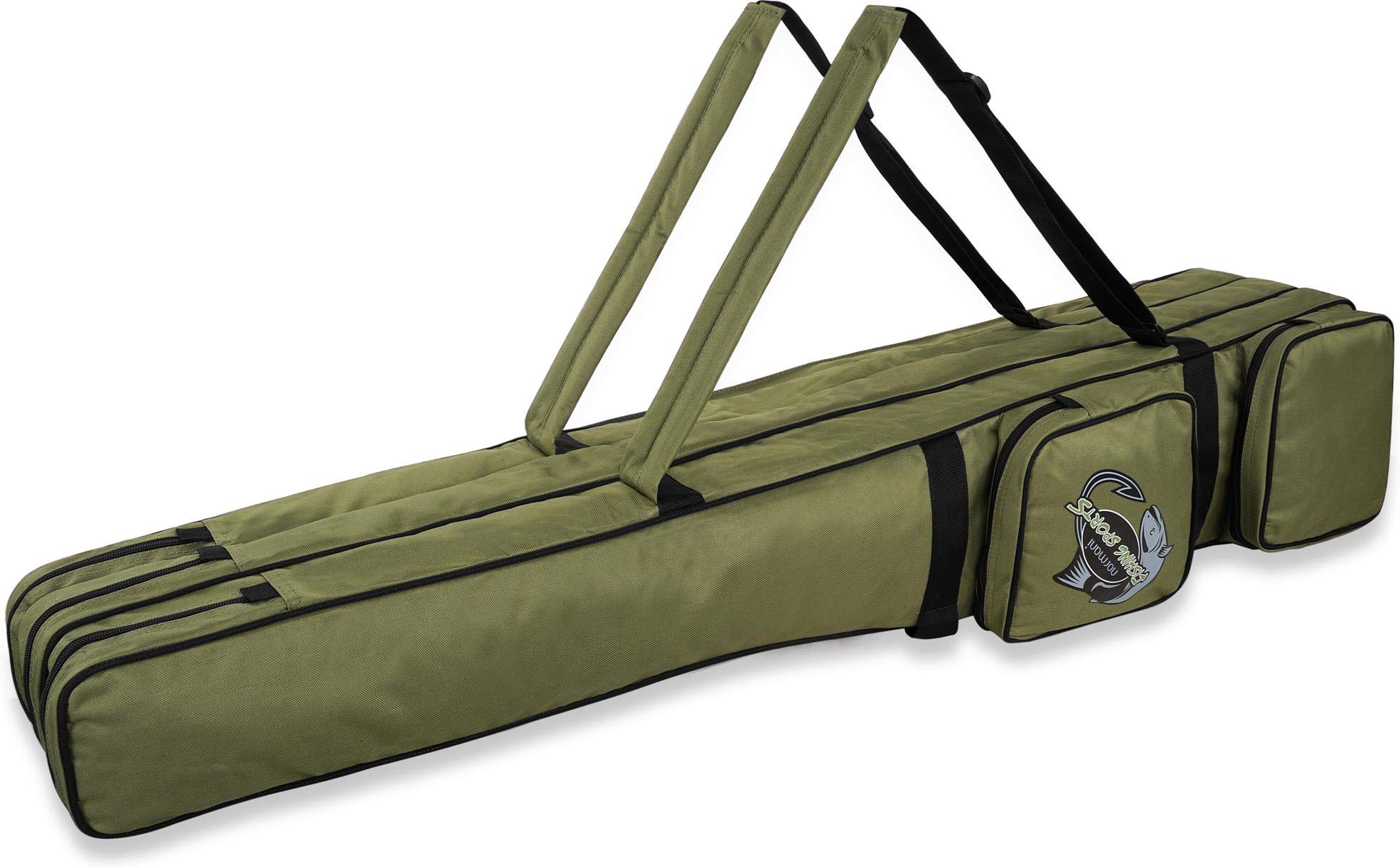 normani XXL Angel Tasche Futteral 190cm oder 210cm Rutentasche Anglerrucksack - 8 Taschen für 6 Ruten und Kescher Olive 190 cm