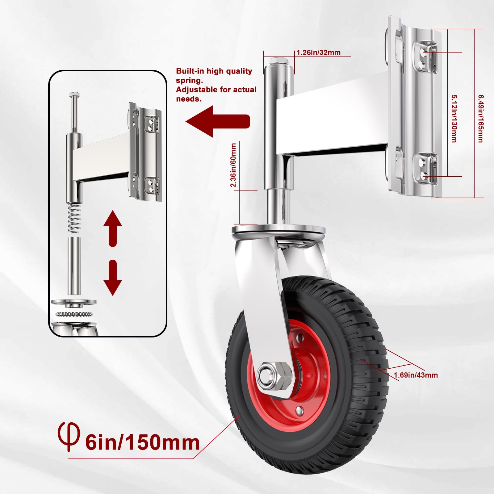 WOOSKY Spring Loaded Tube Gate Casters 4" Rubber Tire Heavy