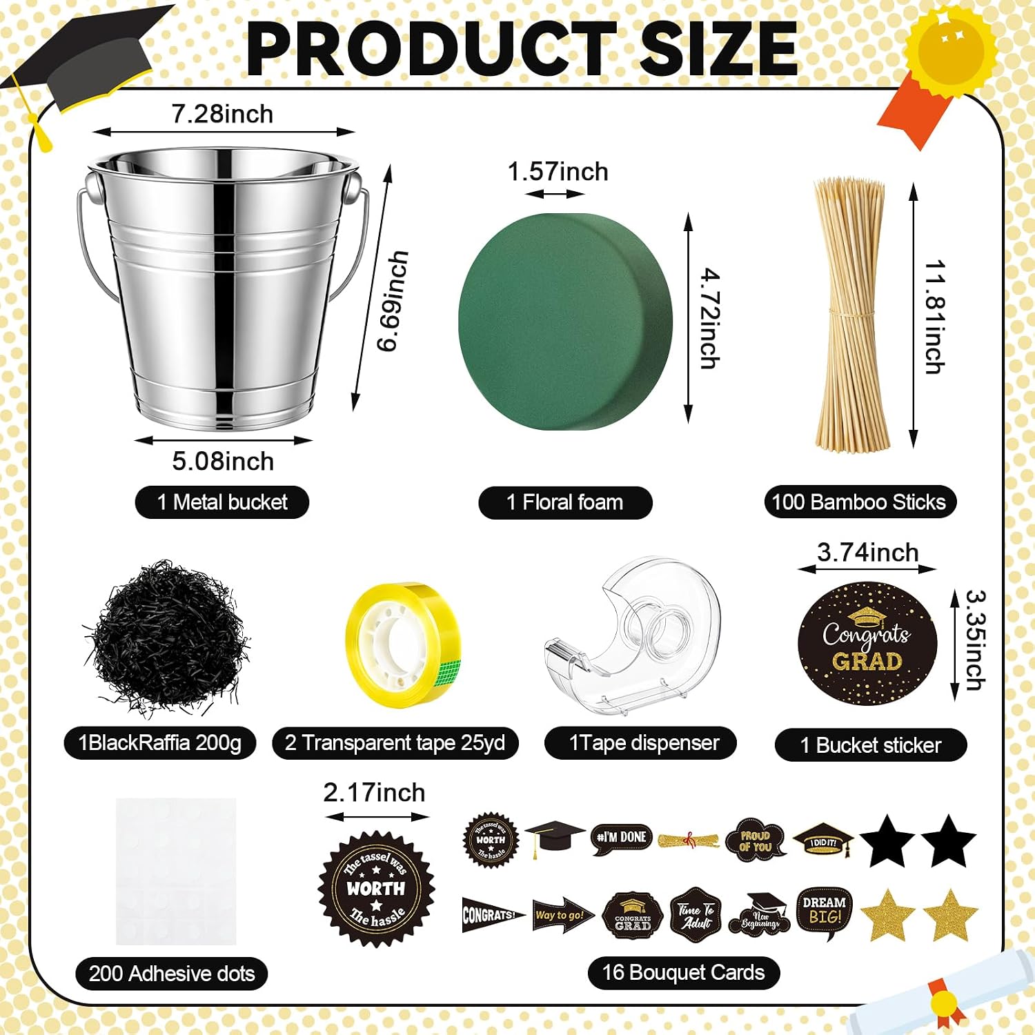 Yungyan 123 Pcs Graduation Candy Bouquet Kit 2026 Graduation Gift DIY Money Metal Bucket Bouquet Kit Class of 2026 Cash Snack Flower Congrats Grad Gifts for College High School Grads