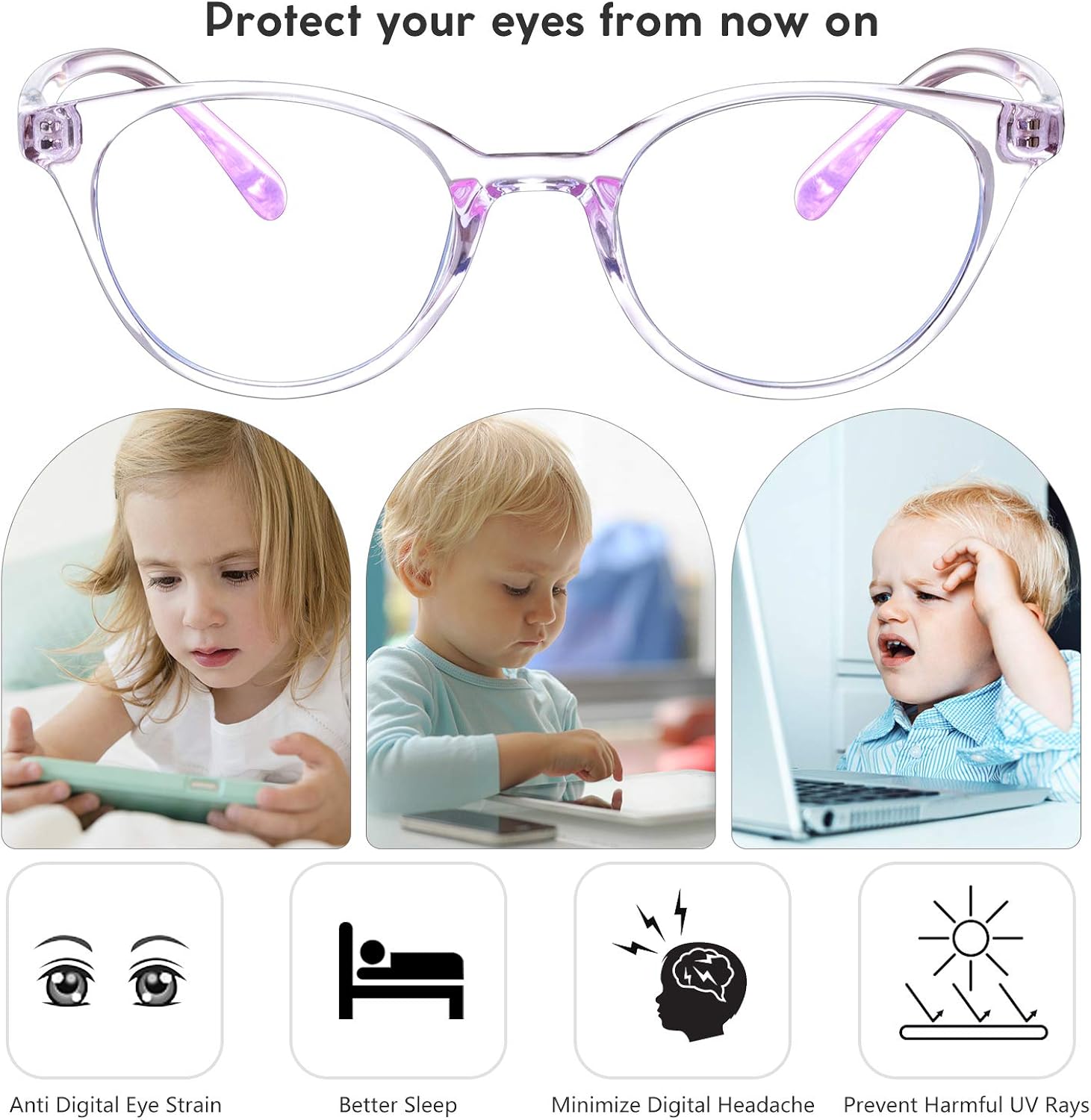 Sunolga Blue Light Blocking Glasses for Boys and Girls Light Weight TR90 with Ear Grip Hooks Eye Protection