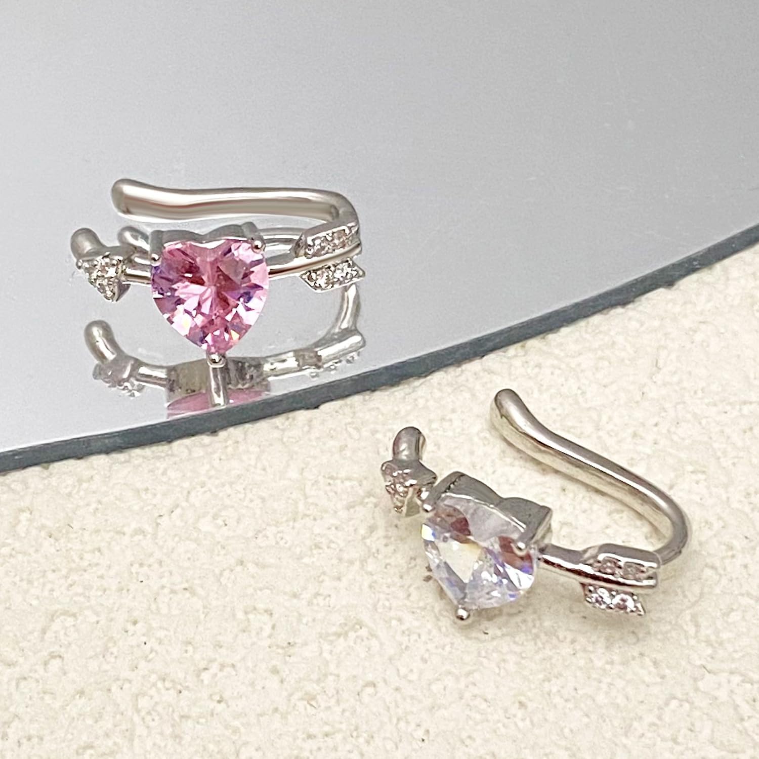 Clip on Earrings Ear Cuffs Non Piercing Arrow Cuff Earrings Ear Cuff Earring Pink Heart Rhinestone Earring Prom Dress Jewerly
