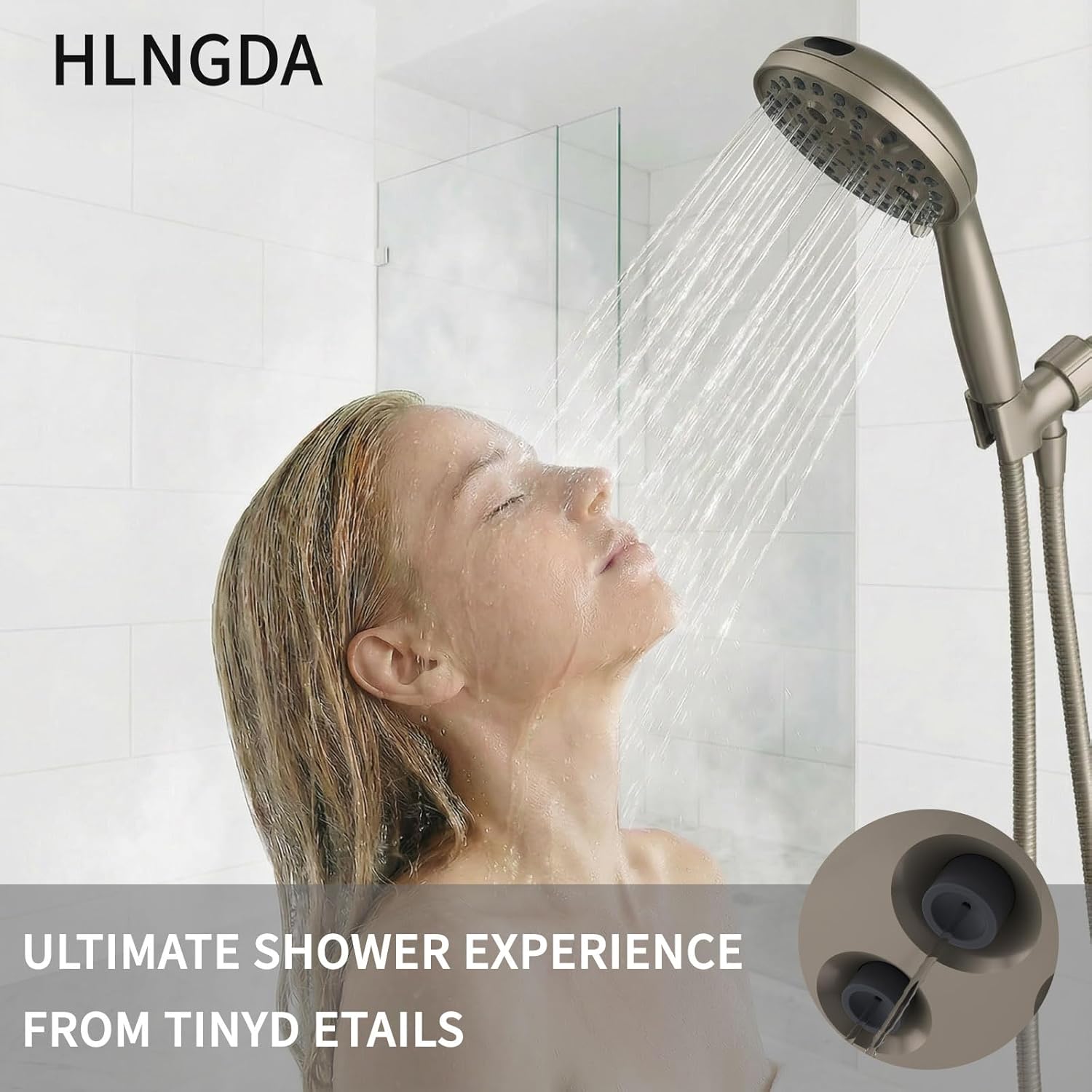 High Pressure Rain Handheld Shower Head Set,Anti-clog Nozzles with Handheld Spray Combo,Fixed Showerhead 6-Mode,59 Inch Hose Bracket Teflon Tape Rubber Washers,Brushed Nickel(MLJ-SC001SGN-6NLS)