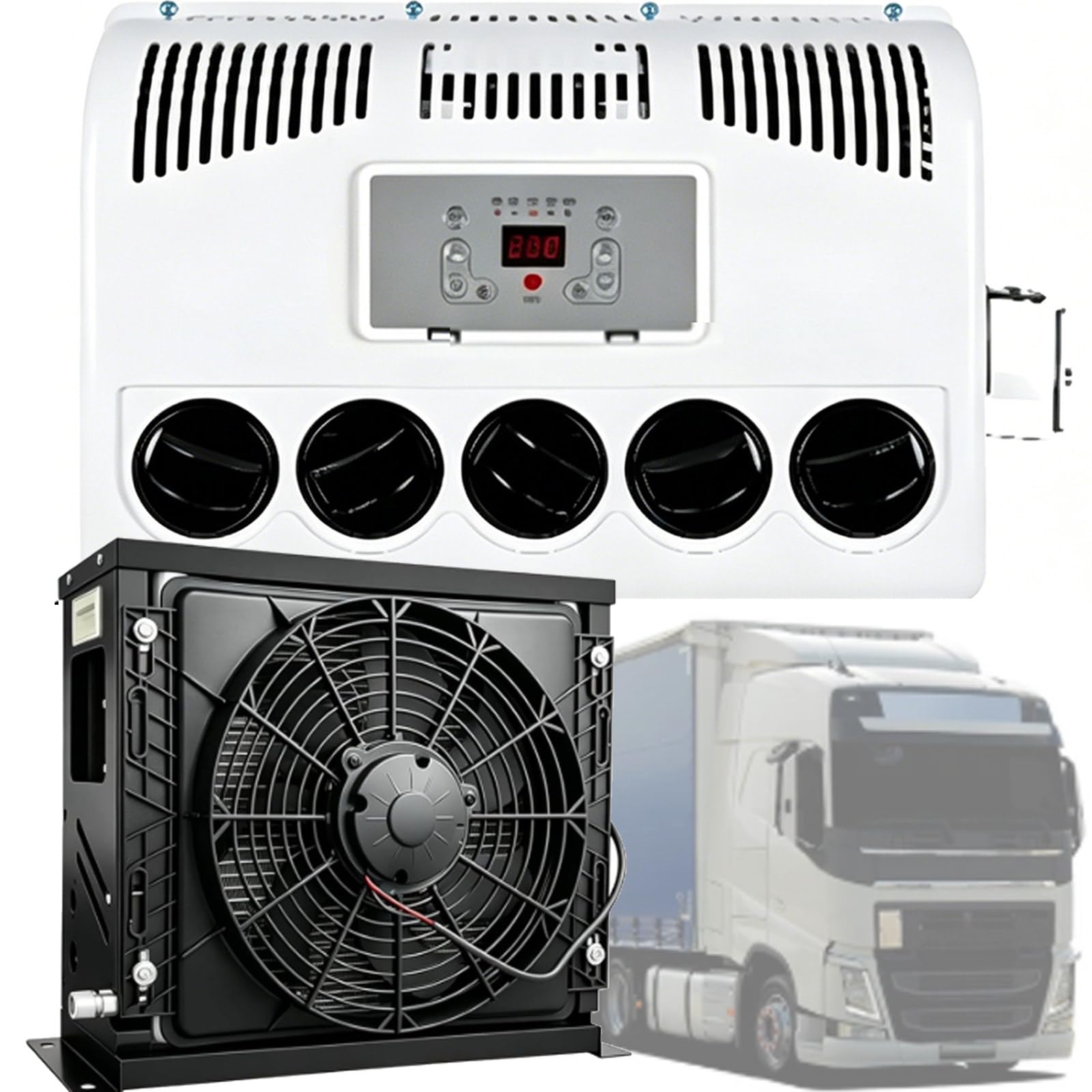 Osnzyc Black Split 12V/24V Air Conditioner, Universal Electric Rv Truck Cab Air Conditioner,No Fuel Consumption Cooling Ac Unit, For Sleeper Truck,Enclosed Trailer, Tractor, Loader -12V