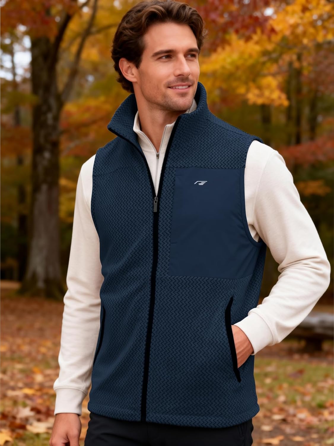 Mens Fleece Vest Full Zip with Chest Pocket Polar Mock Neck Athletic Outerwear Thermal Outdoor Sleeveless - Image 2