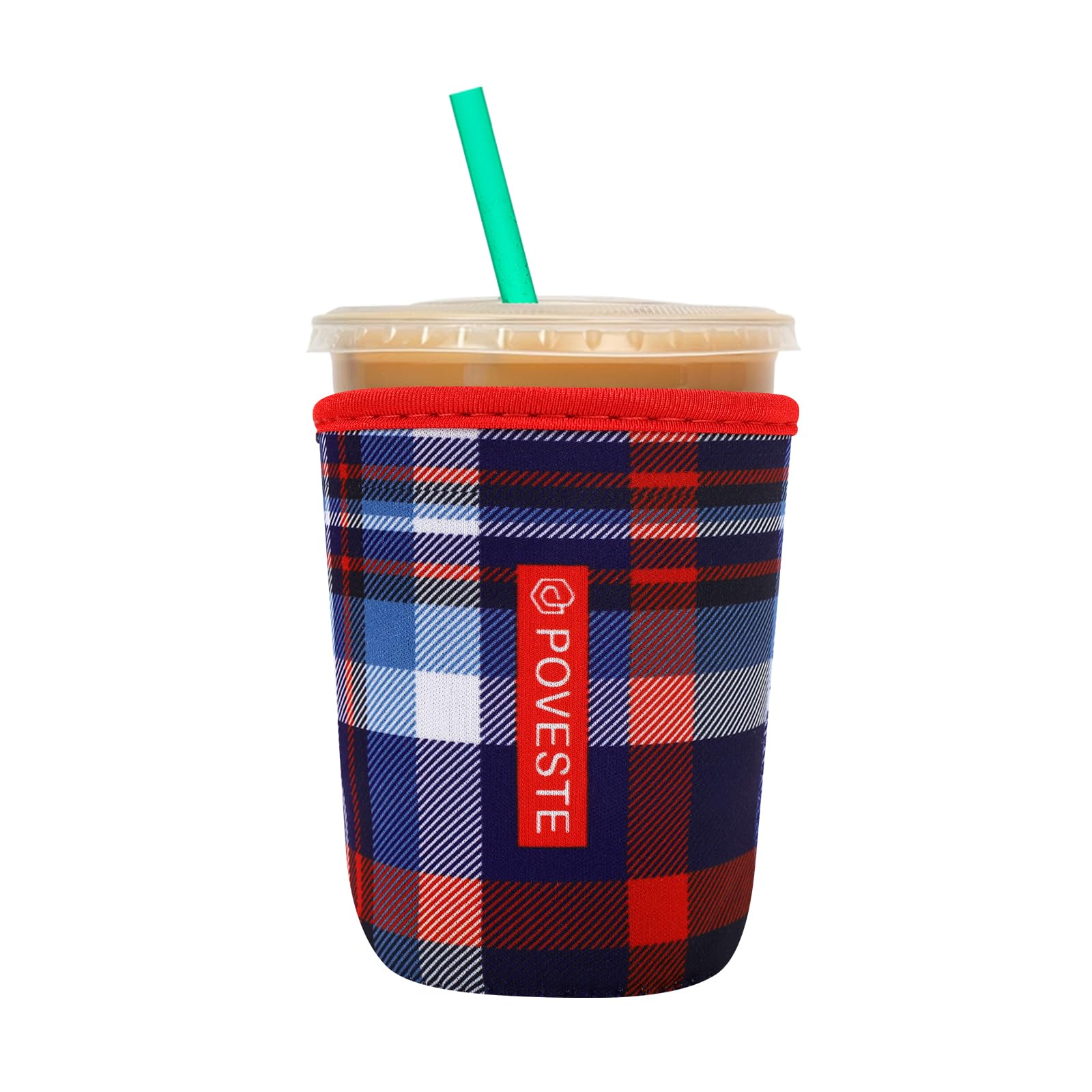 Reusable Neoprene Insulator Sleeve for Iced Coffee &amp; Cold Soda, Coffee Sleeves for Iced &amp; Hot Drinks, Cold Beverage Cooler Compatible with Starbucks, Dunkin (Scottish Plaid, Small: 16-18oz)