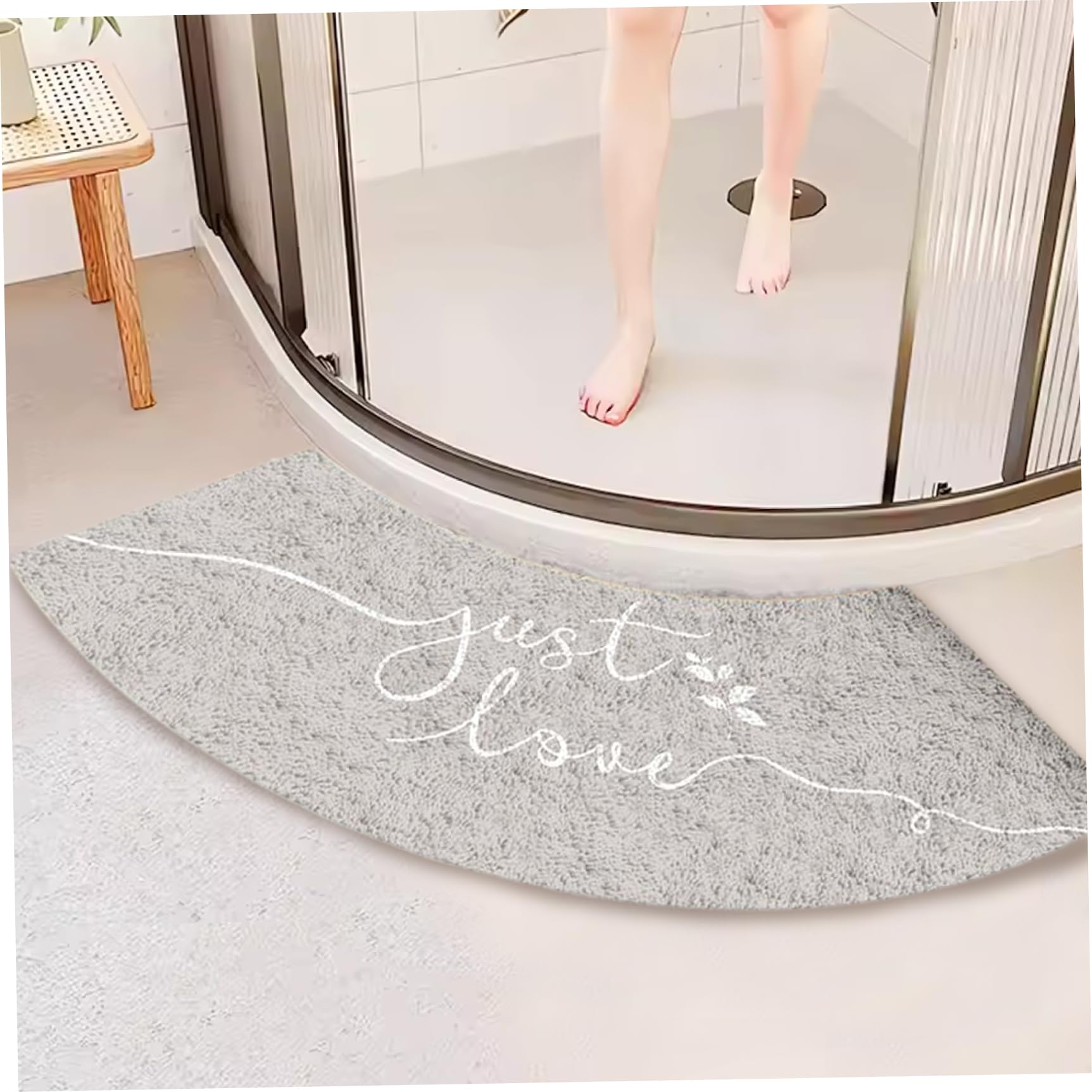 Awnsimfreien 45*100Cm Corner Shower Mat, Curved Bath Mat, 18X39 Inch Soft Absorbent Bath, Non Slip Corner Shower, Machine Washable Bathroom Rugs For Tub, Curved