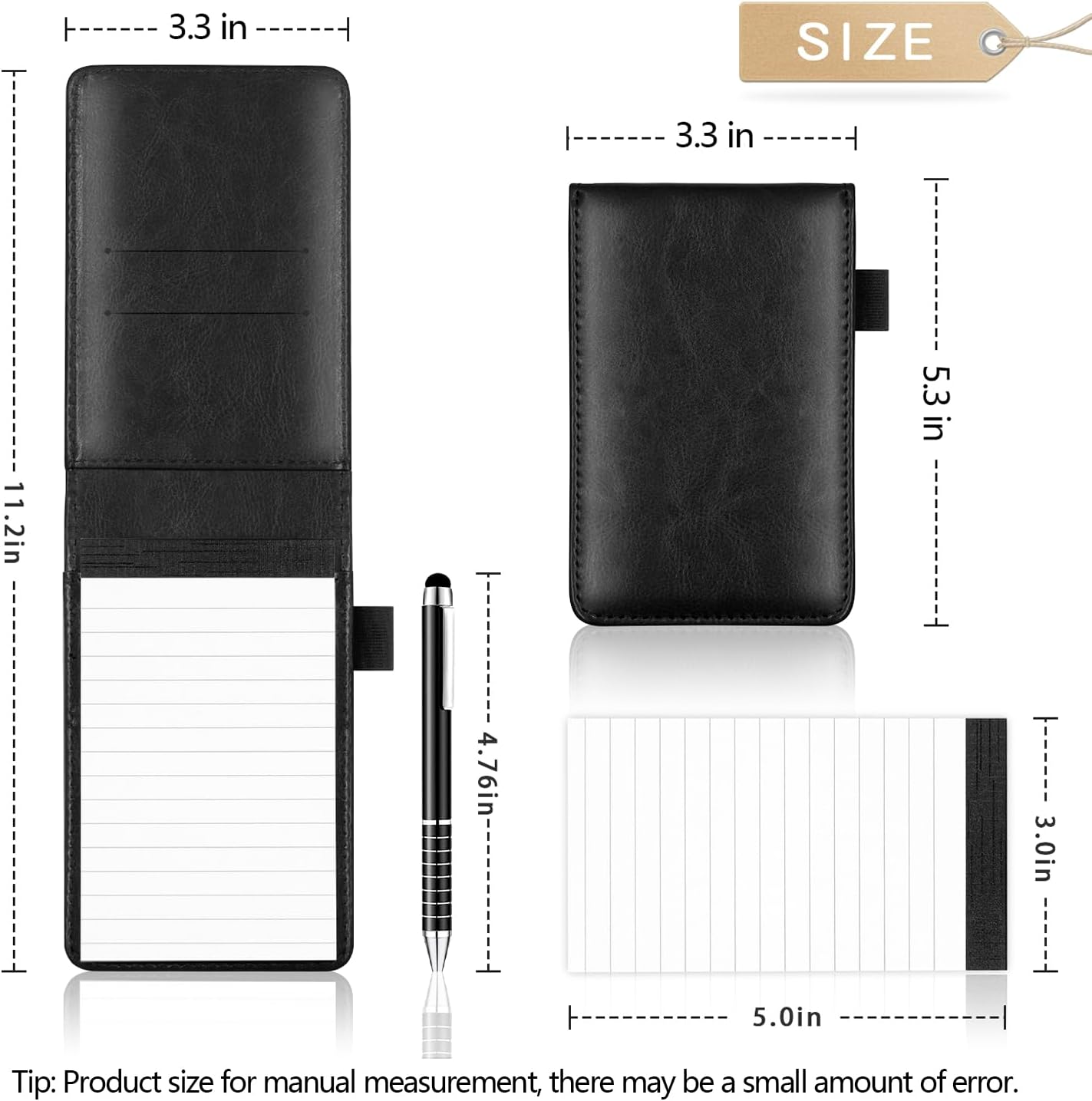 7 Pieces Small Notepads Holder Set, Pocket Notebook with pen, Included 5 Pieces Refills 3 x 5 Inch, 30 Lined Paper Per Note Pad (Black) image 3