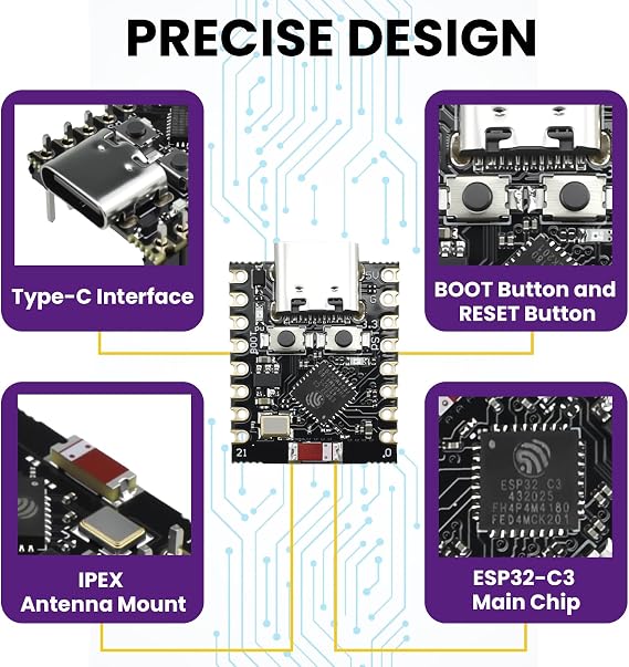 4Pcs ESP32-C3 Super Mini Development Board, Integrated WiFi Bluetooth