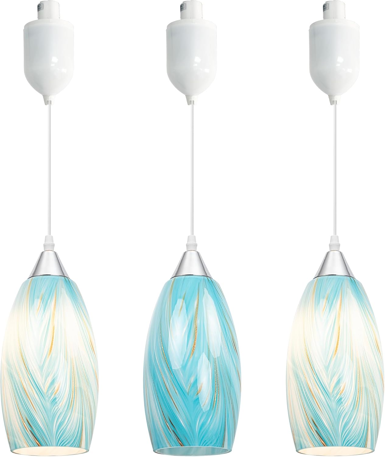 Kiven H-Type Track Lighting Pendants Adjustable Height,Farmhouse h Track Pendant Lights with Light Blue Art Glass Lampsade,Decorative Track Lighting Fixture for Hallway Kitchen Island, 3-Light