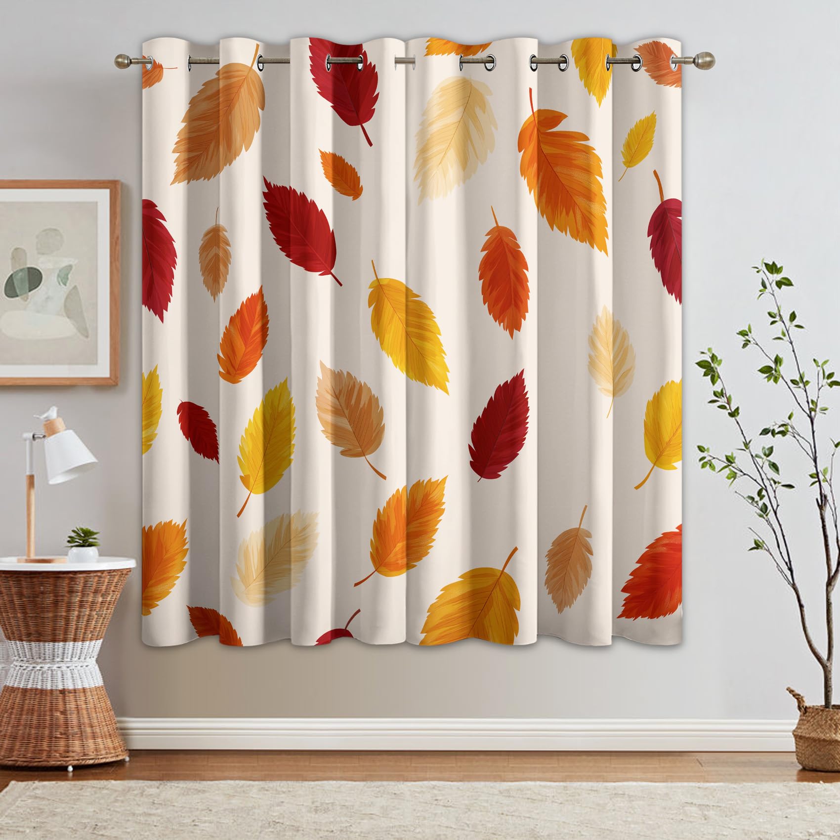 Generisch Herbst Blatt Vorhang Blickdicht 2er Set, H 260 x B 140, 95% Verdunklung, Herbst Blätter Vorhänge für Wohnzimmer Schlafzimmer Deko, Thermo Fenster Gardinen mit Ösen OSF191