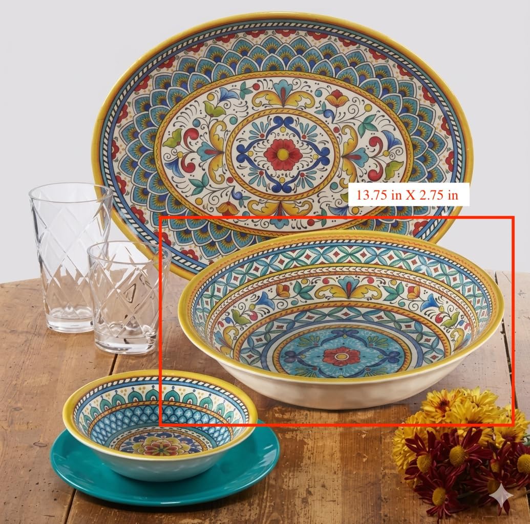 Certified International Melamine Heavy Weight Collection Portofino Large Serving Bowl, 750 Grams, 13.75-inch Diameter (28186)
