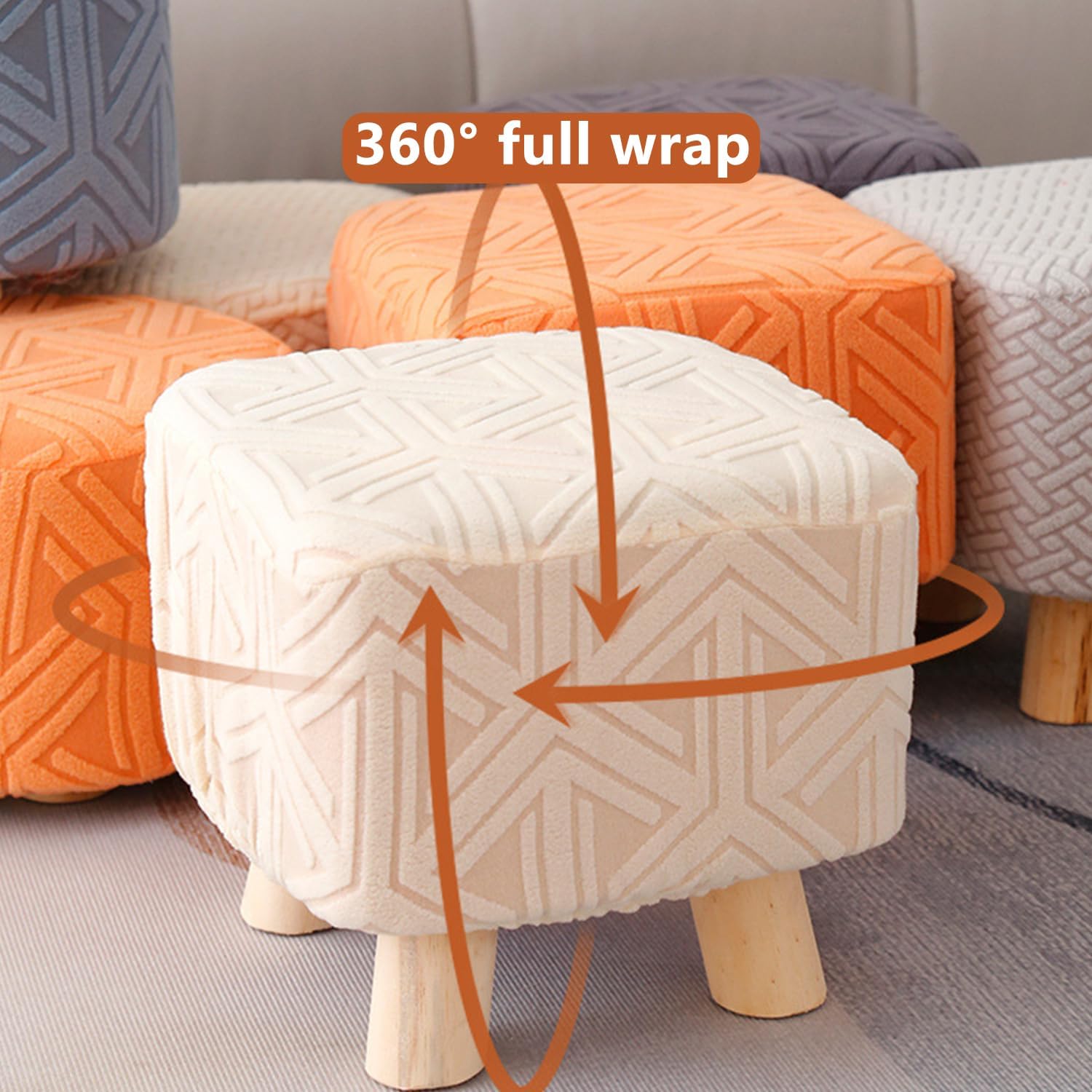 Round/Blue,2pcs, Square/Round Ottoman Cover 1/2Pcs Soft Stretch Ottoman Slipcover Footstool Cover Stool Protector Cover with Elastic Bottom Furniture Cover for Hotel Bedroom Washbale