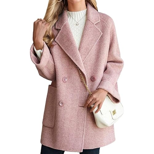 CHARTOU Women Wool Coat Peacoat Jacket Thick Loose Double Breasted Pea Coat Woolen Winter Overcoat