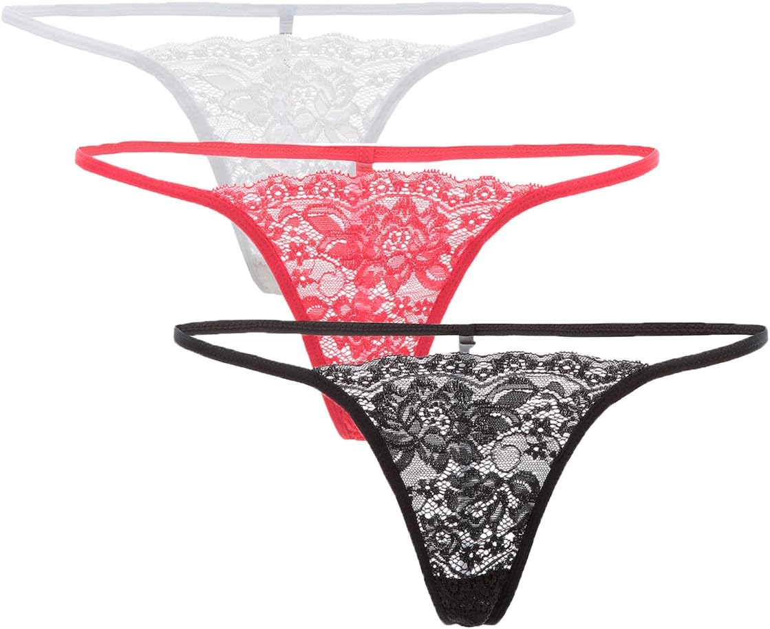 PARICI Women's Lace Panty Set Thong Bowknot Underwear Pack 3