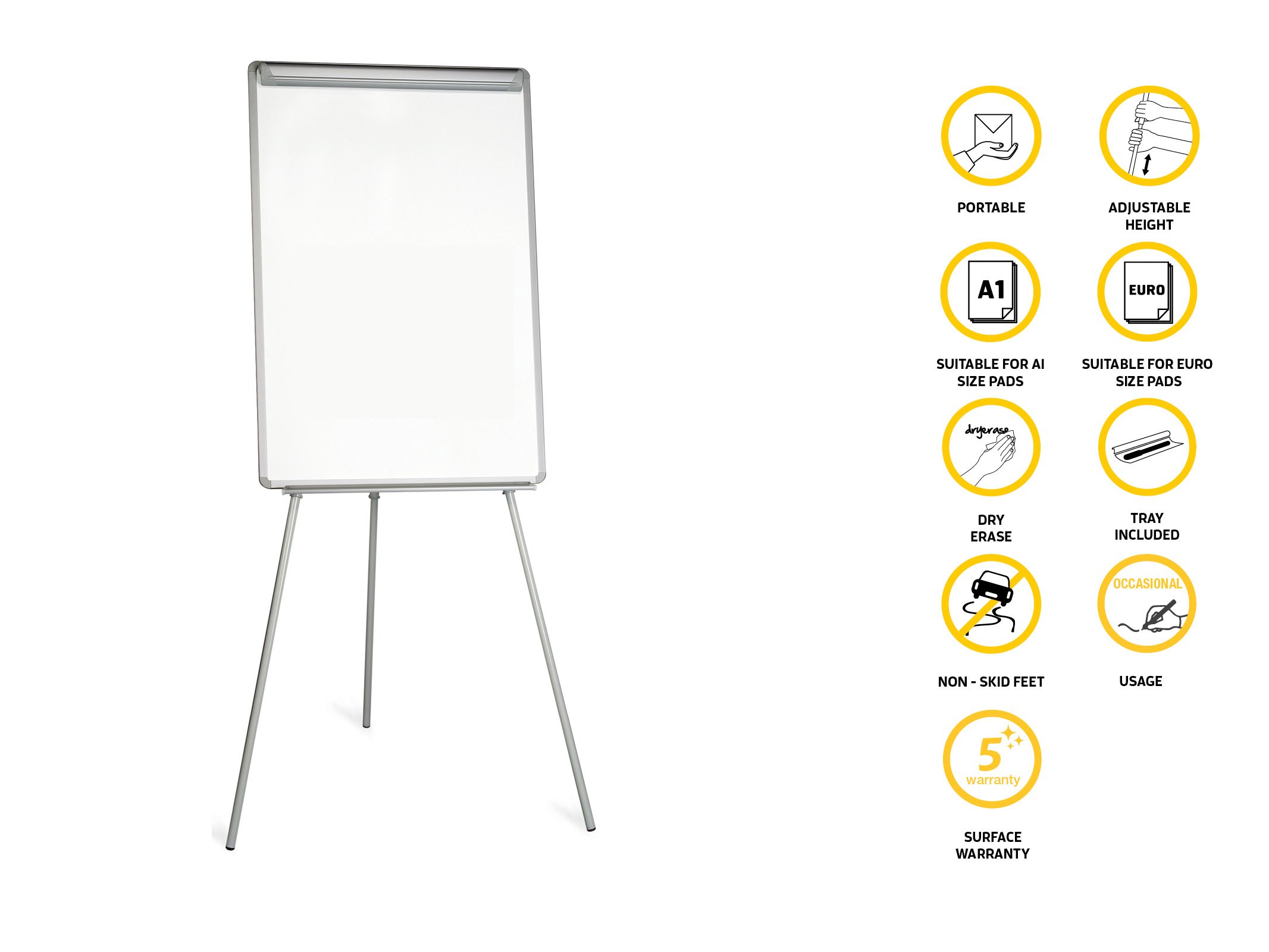 Bi-Office Easy Pizarra Blanca con caballete de trípode, marco gris, pizarra euro 70 x 100 cm, para rotafolios