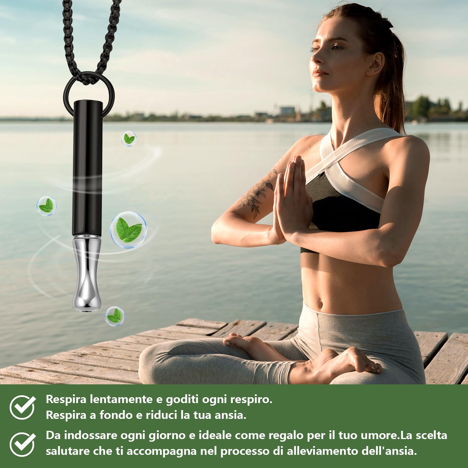 Set Collana Ausiliaria Per Smettere Di Fumare, Con 15 Filtri. Collana Respiratoria Antistress Senza Nicotina, Regola L’Umore Tramite La Respirazione Con Resistenza Dell’Aria.Acciaio Inox