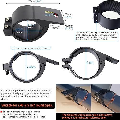 Miniatura 9 de Soporte universal de montaje de abrazadera de tubo de 3 pulgadas para barra de toro portaequipajes de techo, kit ajustable de 2.913-3.031 in