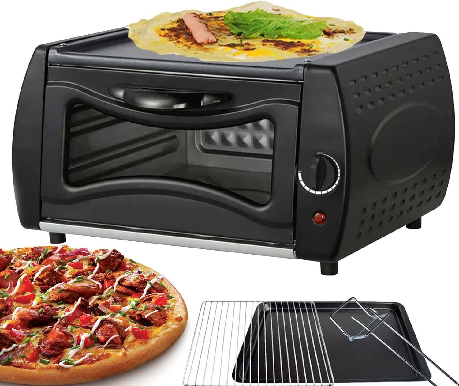 2-in-1 Tandoor Oven with Bake Tray and Rack, Visual Glass Door for Chapati and Roti Baking