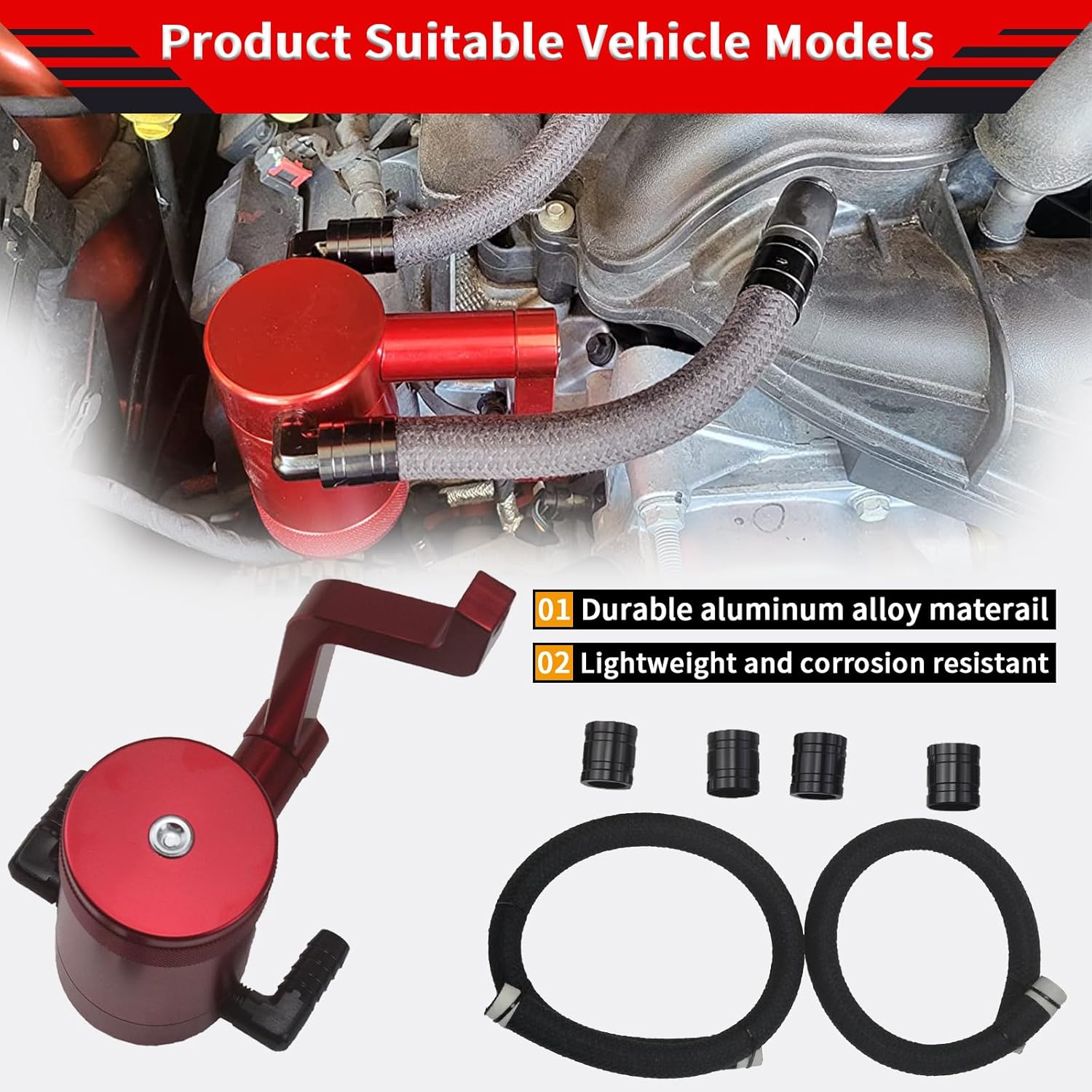 Oil Catch Can Kit Z-Bracket Fits For Chrysler 300,Charger,Challenger,Grand Cherokee 6.4L 2011- Present Red