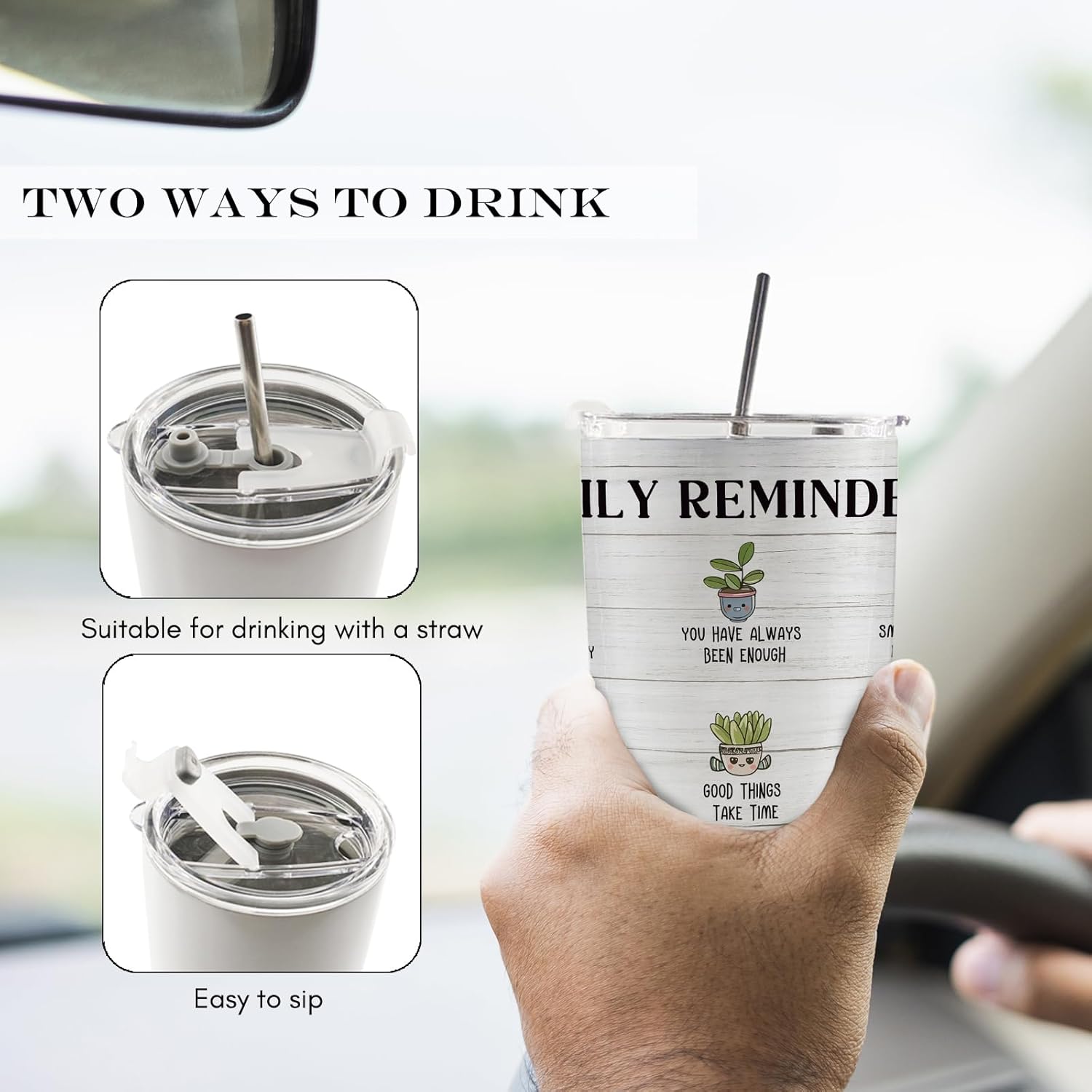 Mental Health Plant 20oz Travel Tumbler, Inspirational Plant Lover Tumbler Gifts for Women, Positive Affirmations Daily Water Reminders Stainless Tumbler with Lid and Straw Drinkware - Image 5