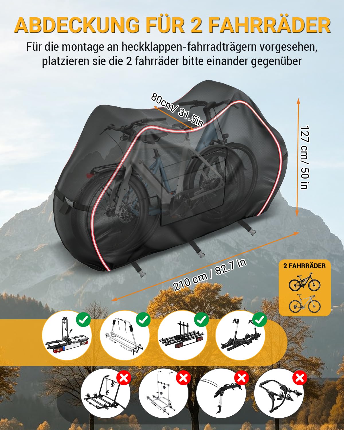 600D Serie Fahrradabdeckung für 2 Fahrräder Oxford, Fahrradabdeckung Wasserdicht Transport Fahrradschutzhülle für Fahrradträger für Anhängerkupplungs-heckträger