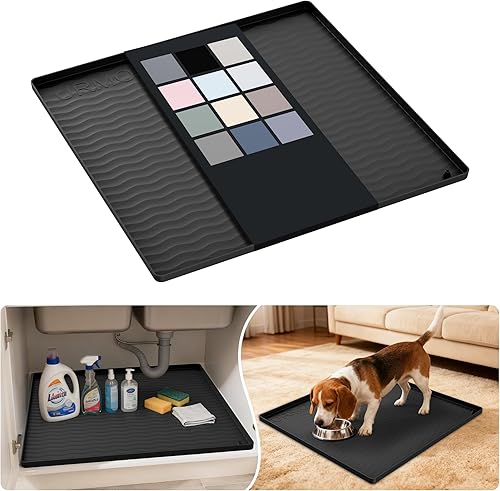 Miniatura 14 de URMONA Tapete de silicona impermeable para debajo del fregadero de 40 x 22 pulgadas, forro para estante de cocina y baño, protector de gabinete y