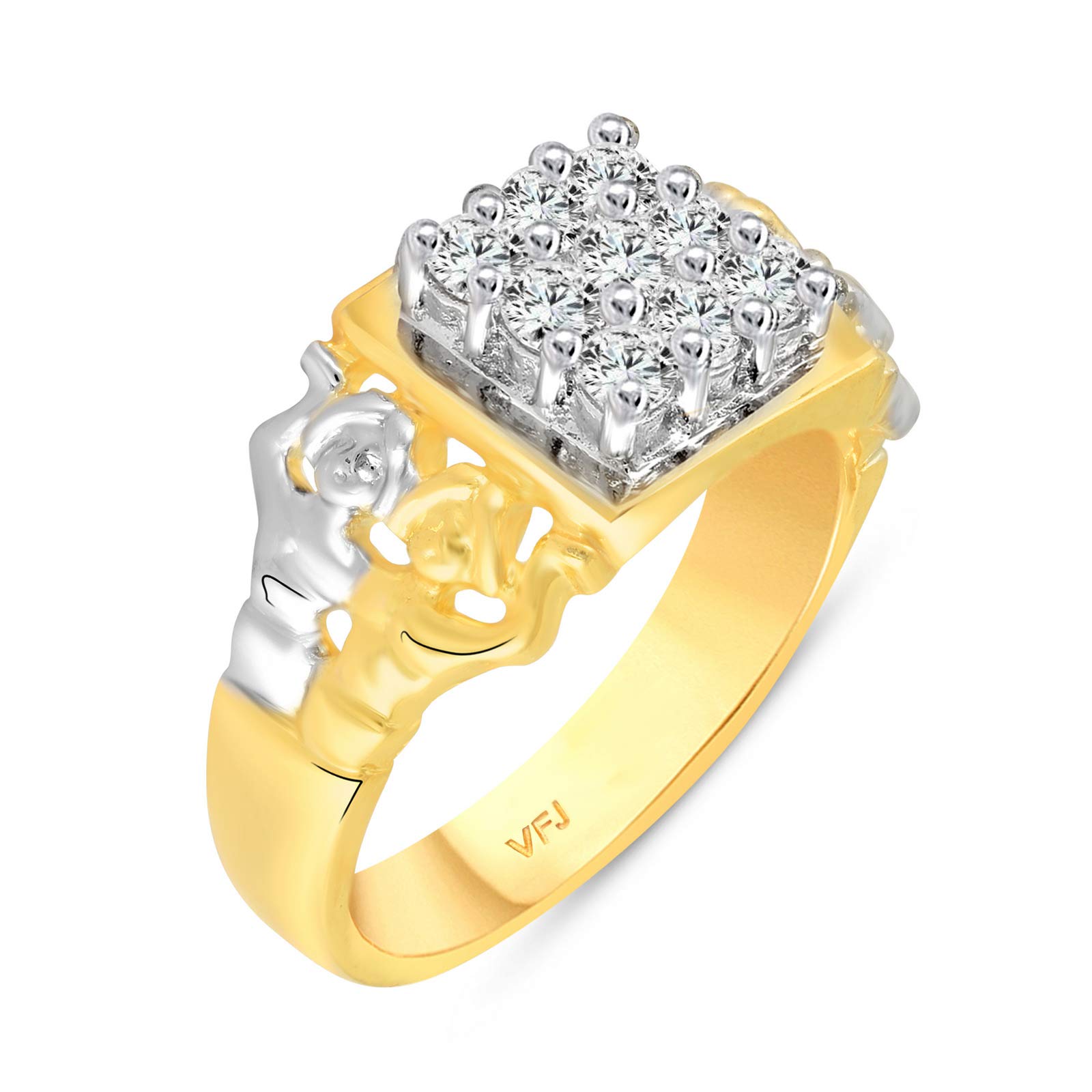 Zodiac Sign Gemini (Mithun Rashi) CZ Gold and Rhodium Plated Alloy Gents Ring for Men and Boys -[VFJ5060FRG]-image-37