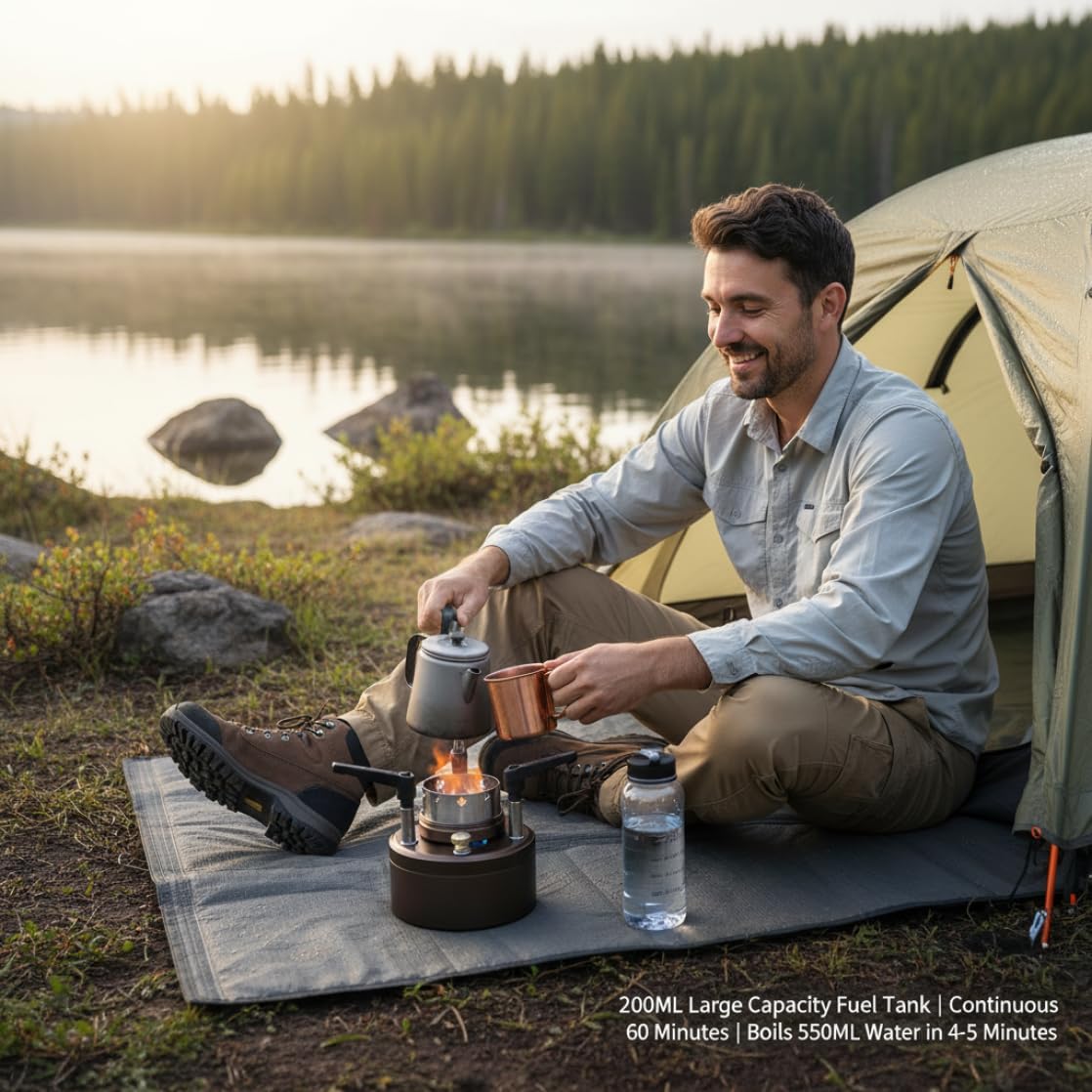 Mini Alcohol Stove, 200ml Alcohol Stove Camping - Mini High-efficiency Coffee Brown Burner With Windshield for Outdoor Backpacking Hiking