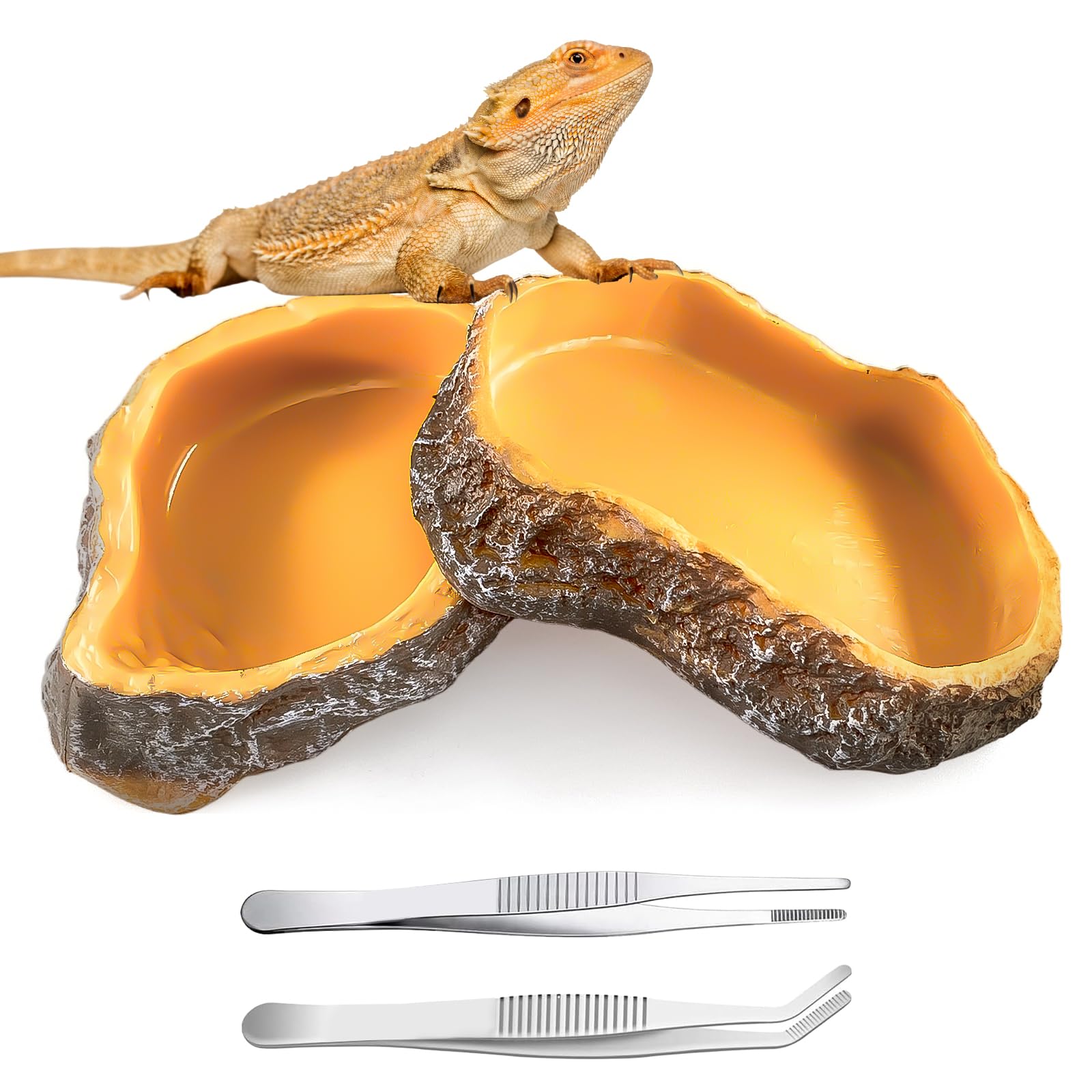 2 Piezas Comedero para Reptiles, Cuencos de Agua para Reptiles con 2 Pinzas, Cuenco De Agua para Terrario Comedero Y Bebedero para Gecko, Lagarto, Camaleón (Amarillo)