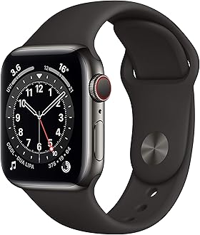 New Apple Watch Series 6 (GPS + Cellular, 40mm) - Graphite Stainless Steel Case with Black Sport Band