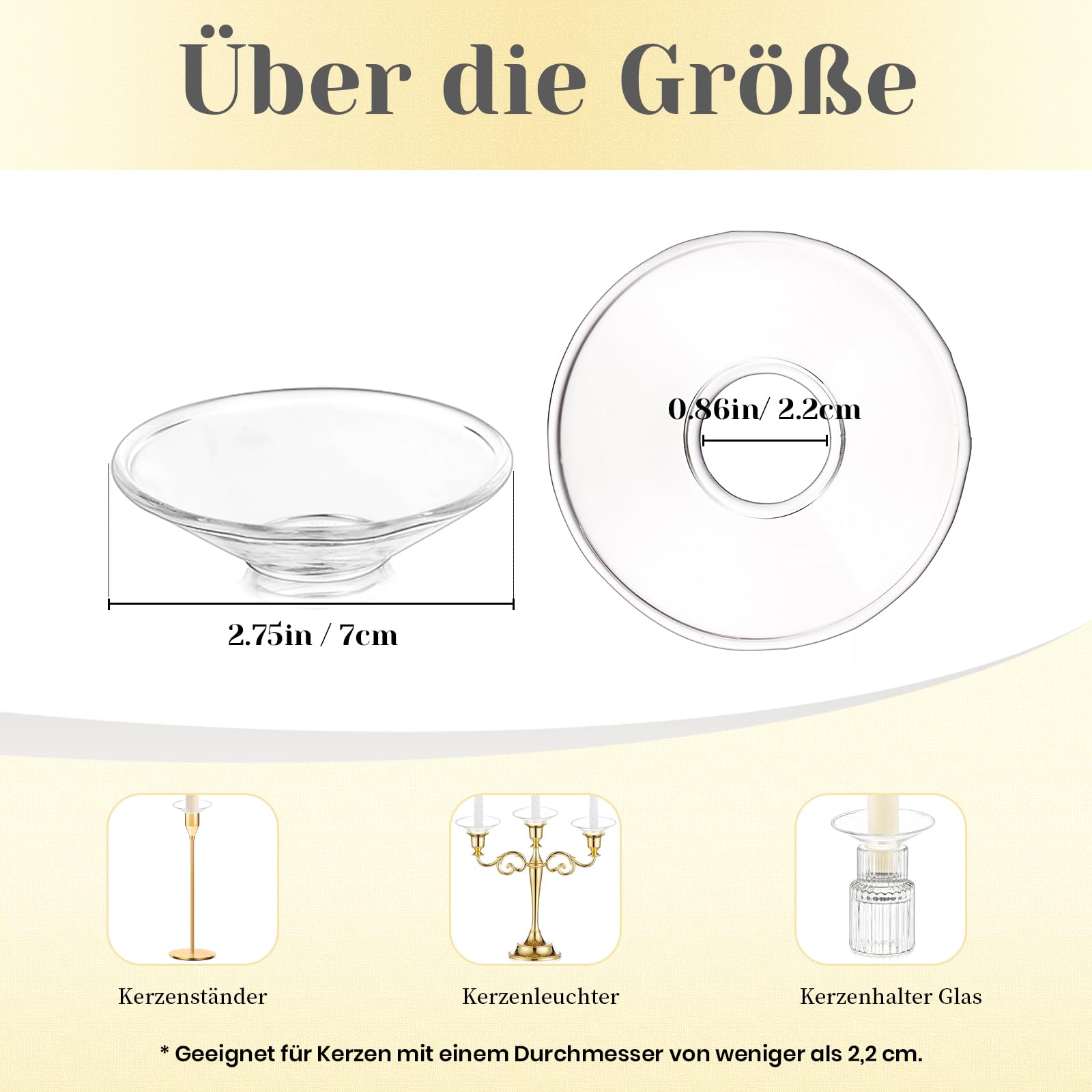 Hewory Gläser Kerzen Tropfenfänger für Stabkerzen 24er - Kerzenhalter Glas Tropfschutz für Spitz Tropfenfänger für Kerzen Glas Dekorative Kerzen Kommunion für Hochzeit Wohnzimmer, Klar Runde Felge