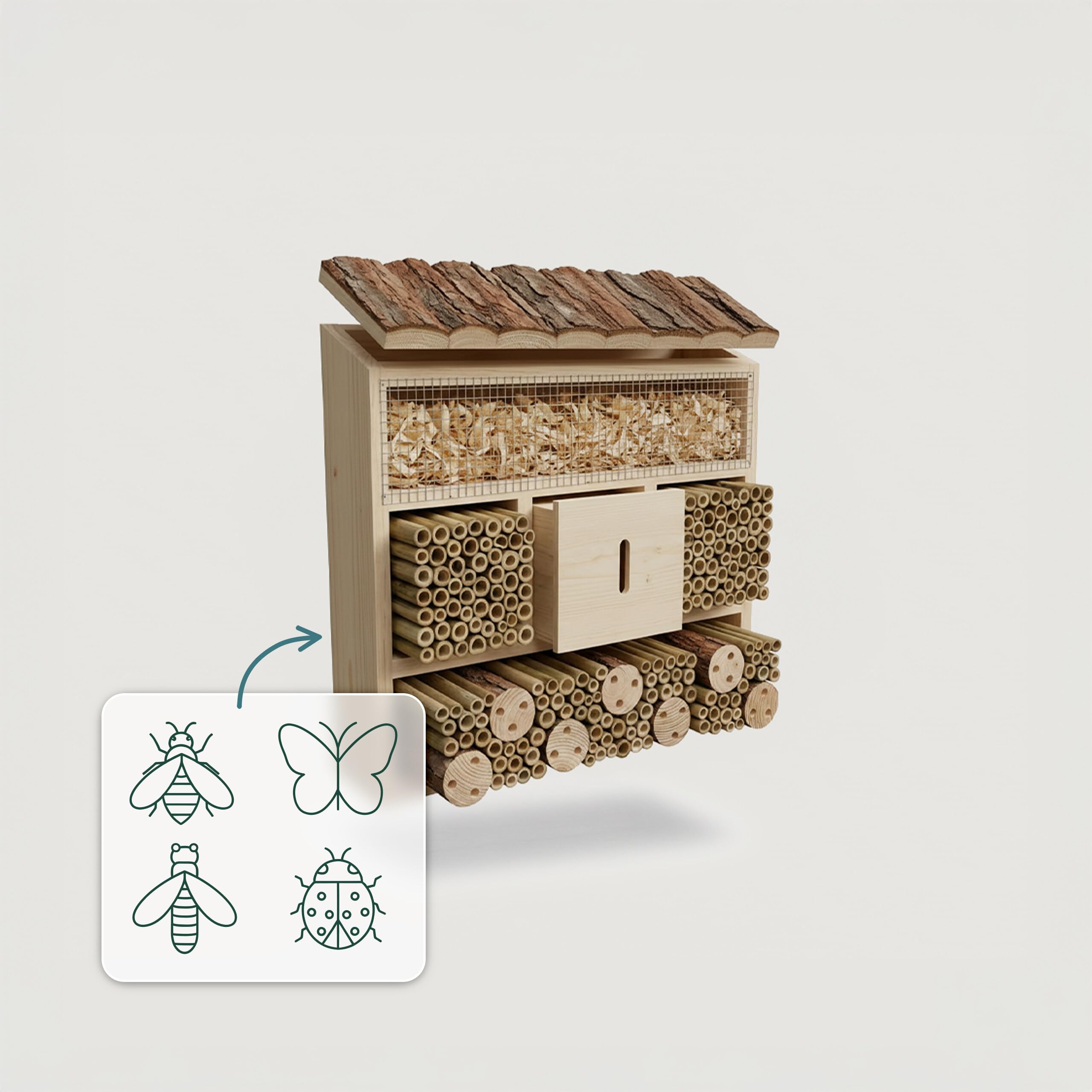 Relaxdays Hôtel à Insectes en Bois, 28x30x10 cm, à Suspendre, abri Abeilles Sauvages, Jardin & Balcon, Naturel