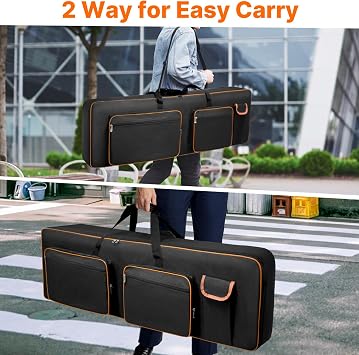 LIWSHWZ 88 Key Keyboard Case,10mm Pearl Cotton Full Padded Electric Piano Keyboard Gig Bag with Handles,Adjustable Shoulder Straps,53.9X14.5X6.6Waterproof Piano Keyboard Bag with 5 Accessory Pocket
